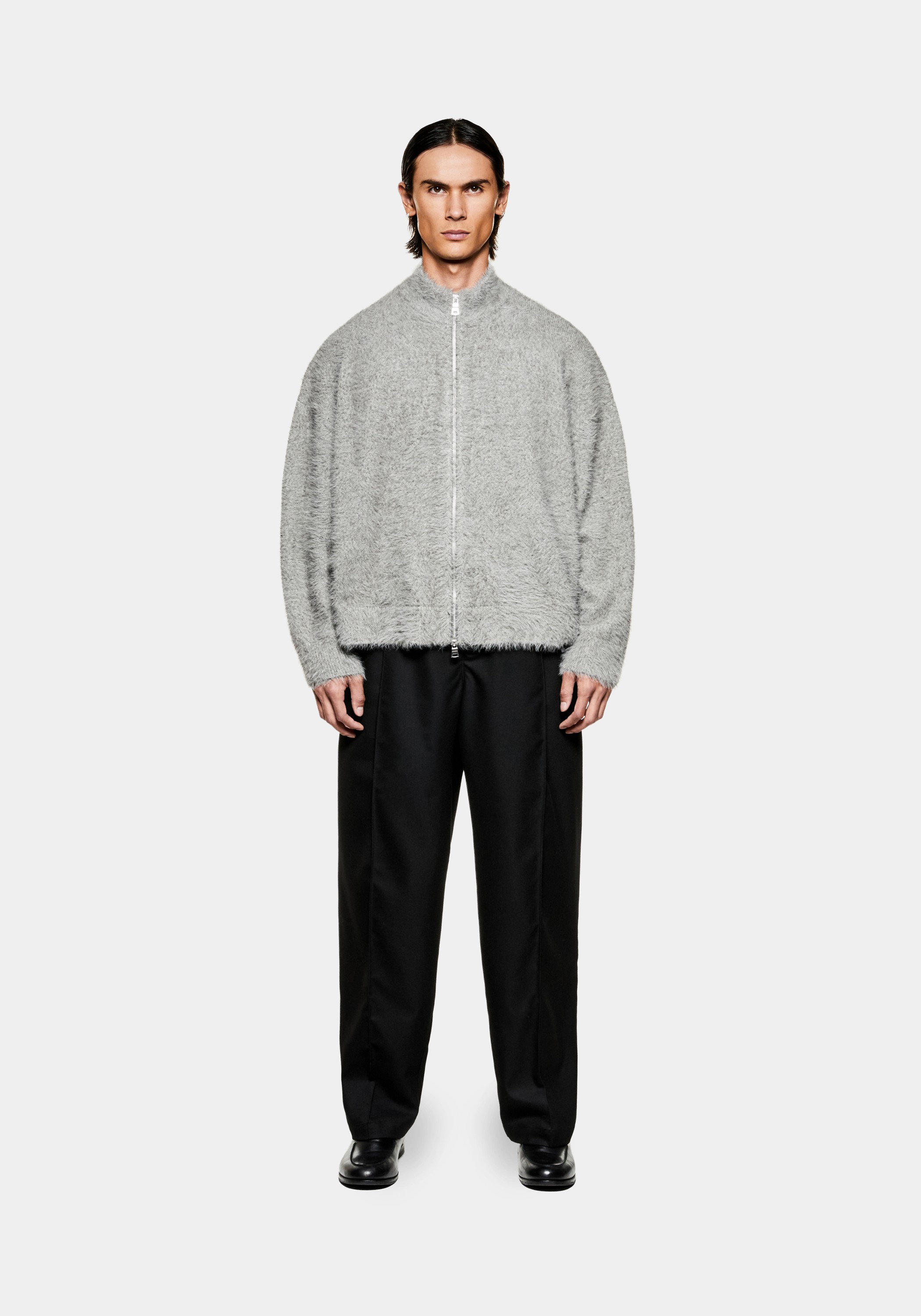 Faux Alpaca Knit Track Jacket
