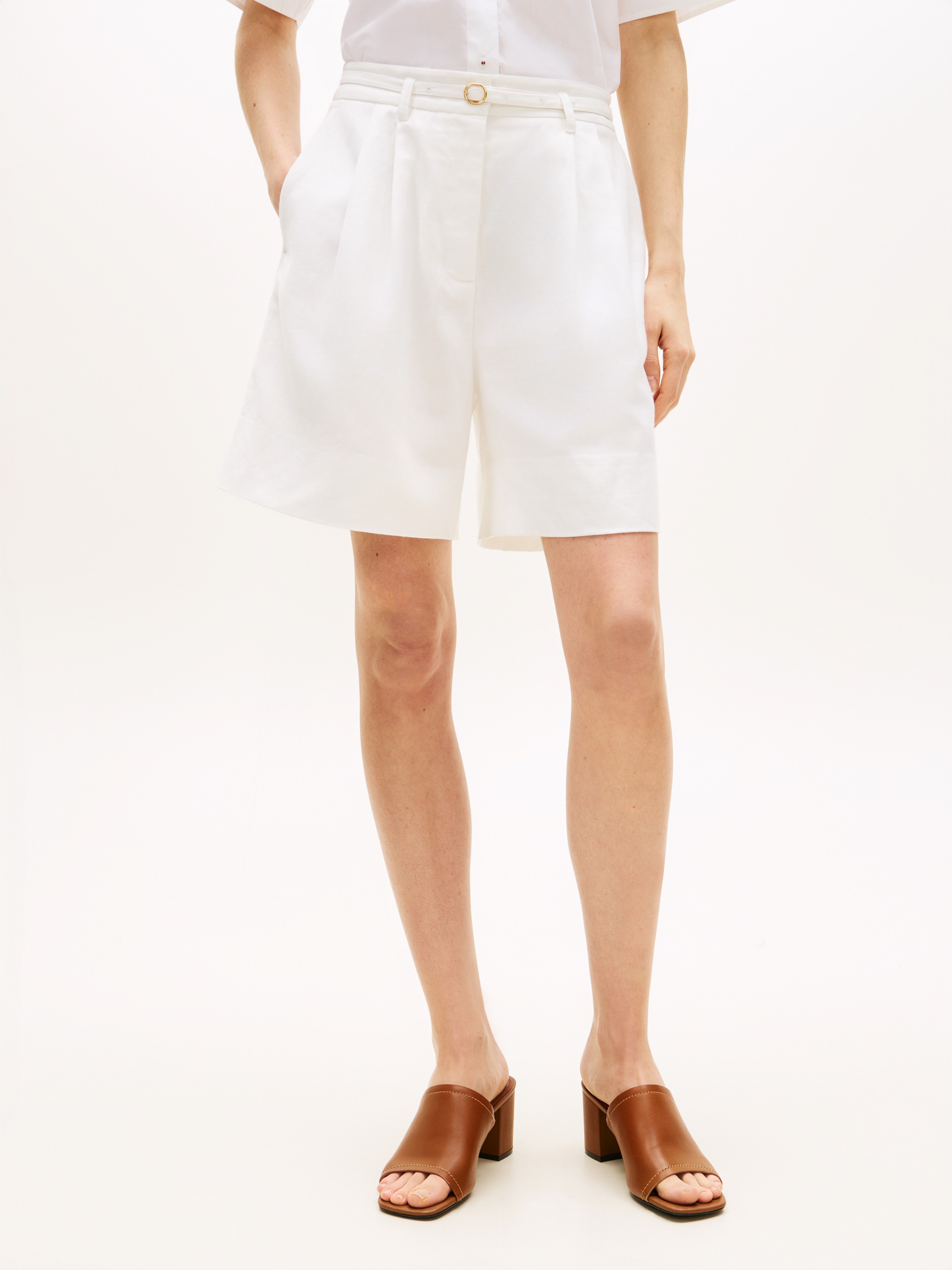 Linen Blend Wide Leg Shorts