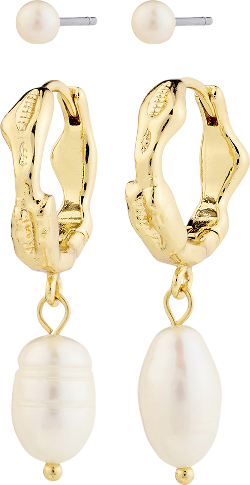 Jonne Pearl Earrings, 2in-1 set, Gold-plated