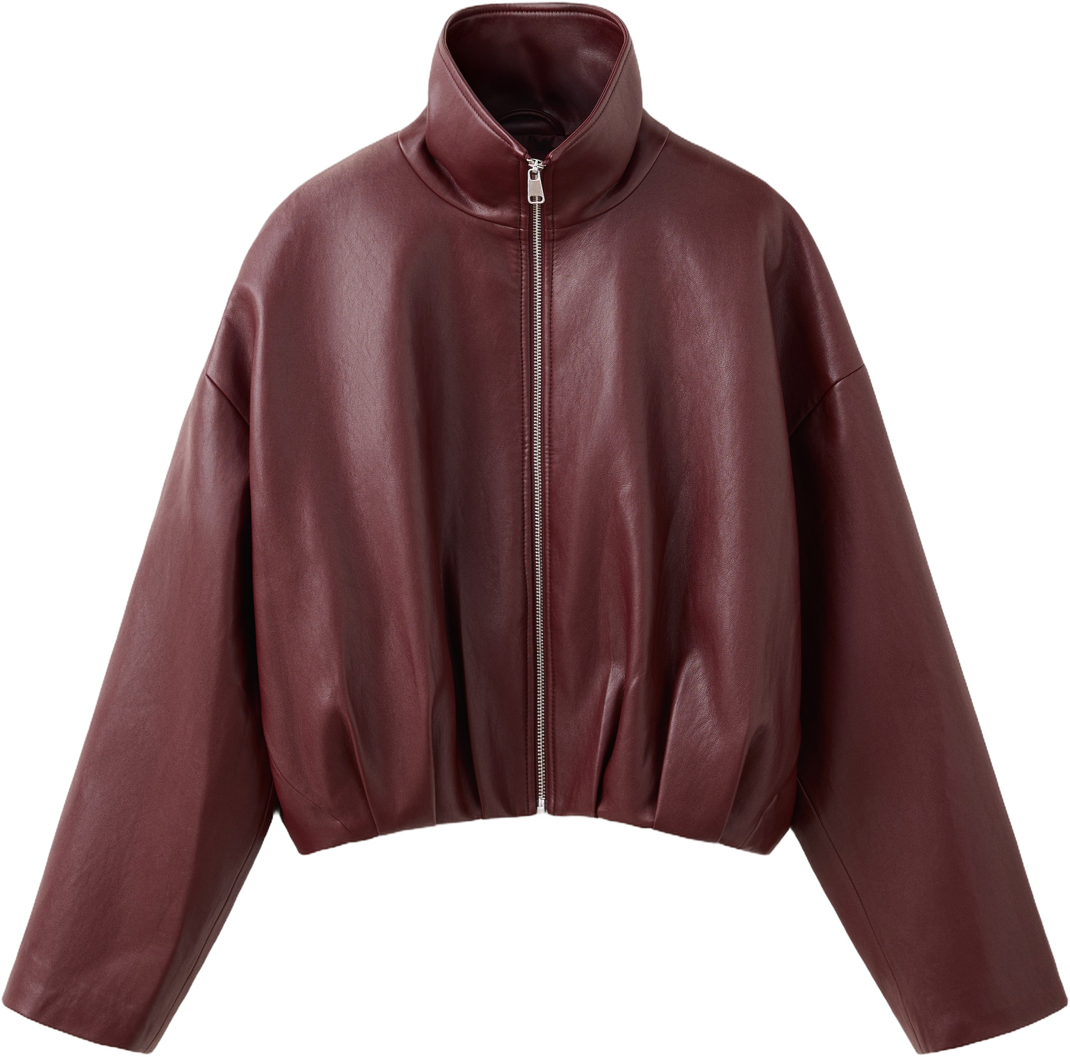 Faux Leather Funnel Neck Jacket