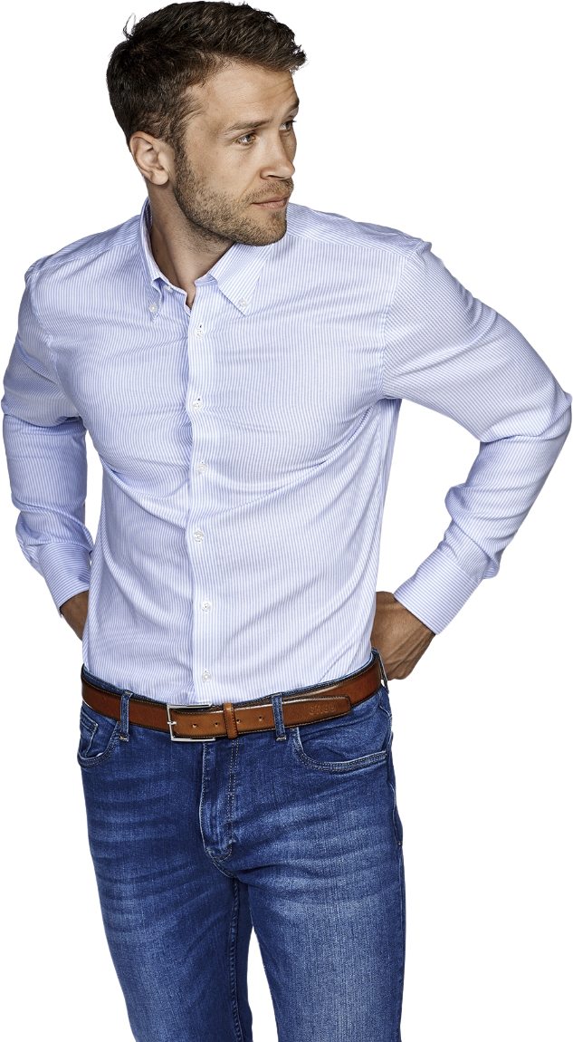 Button Down Slim Oxfort Stribe – Blue
