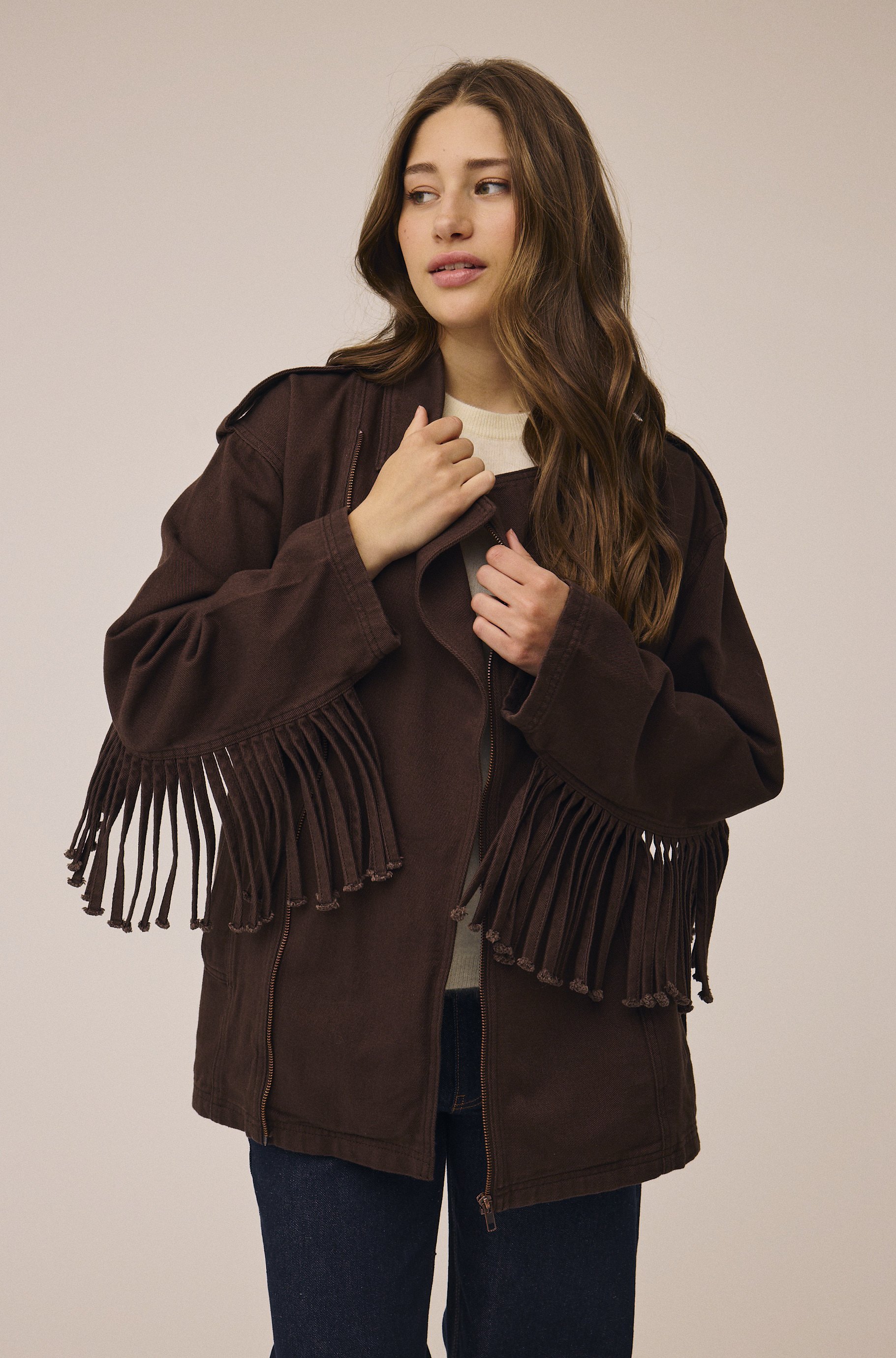 Emma 8 Biker Jacket With Fringes Gots