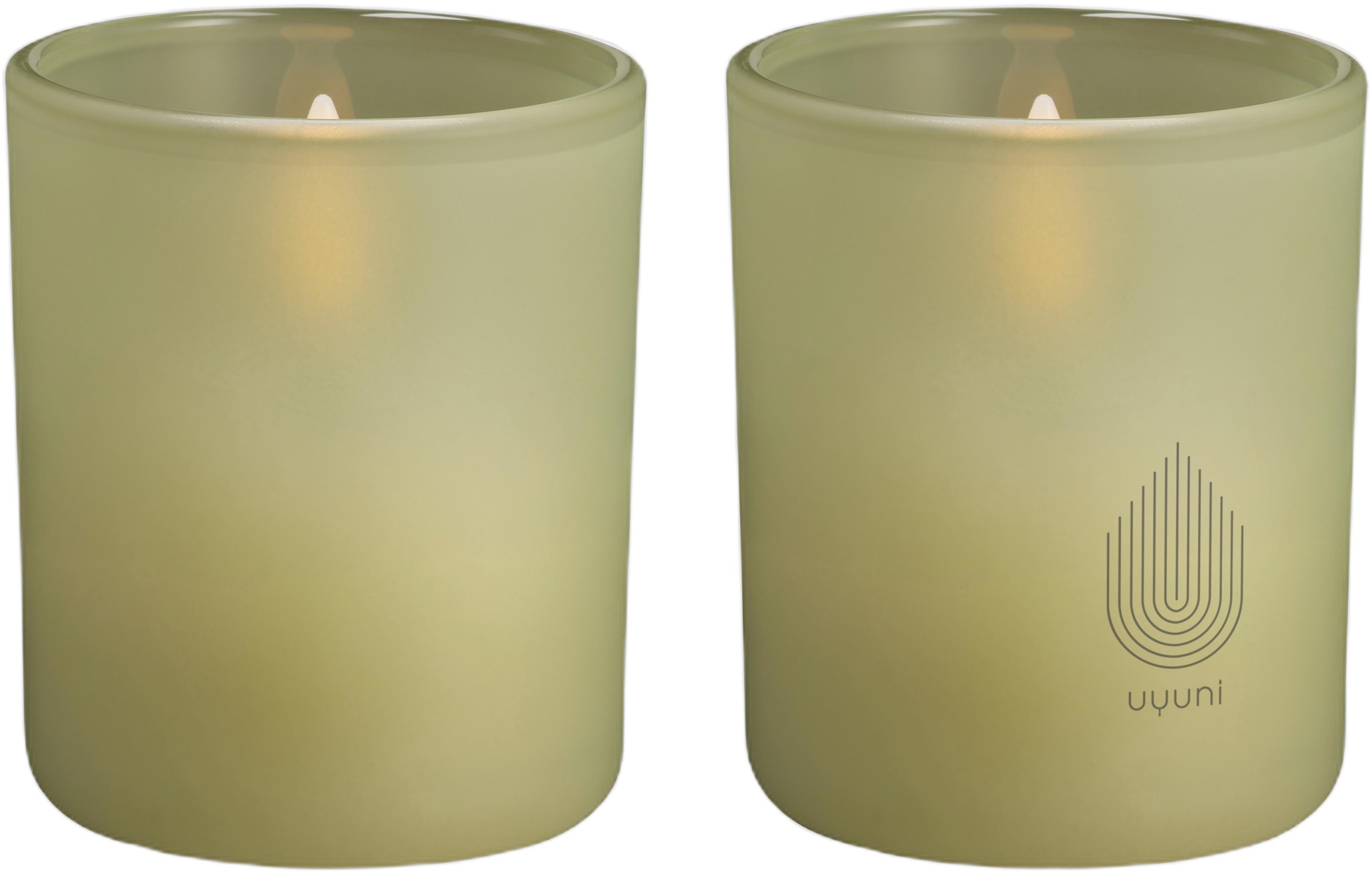 Glass Candle, Light Green Leaf, 2pack, 6×7 cm