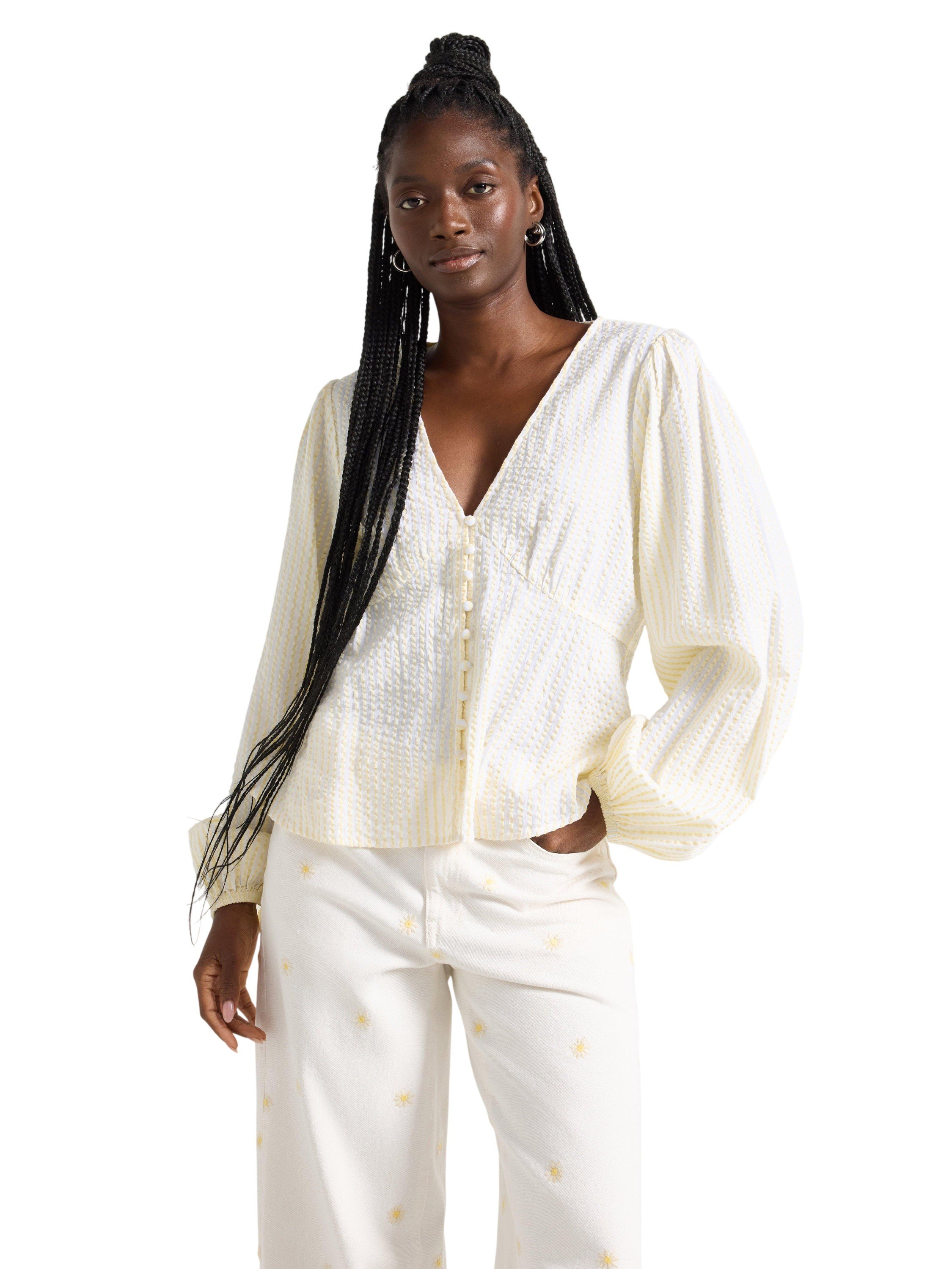 Vevd Bluse i Bomull med Lange Ermer