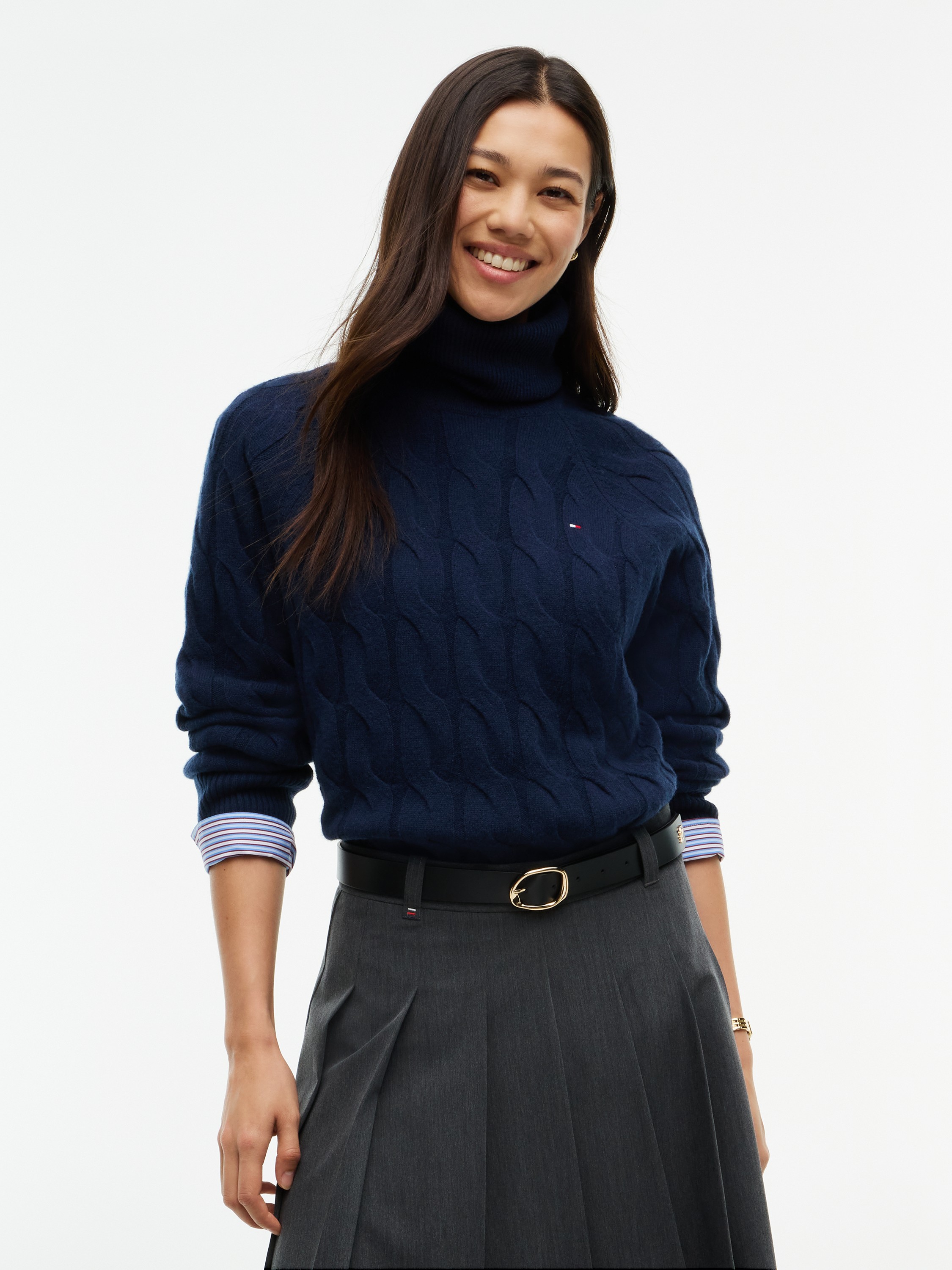 Pure Wool Cable Roll Neck Jumper