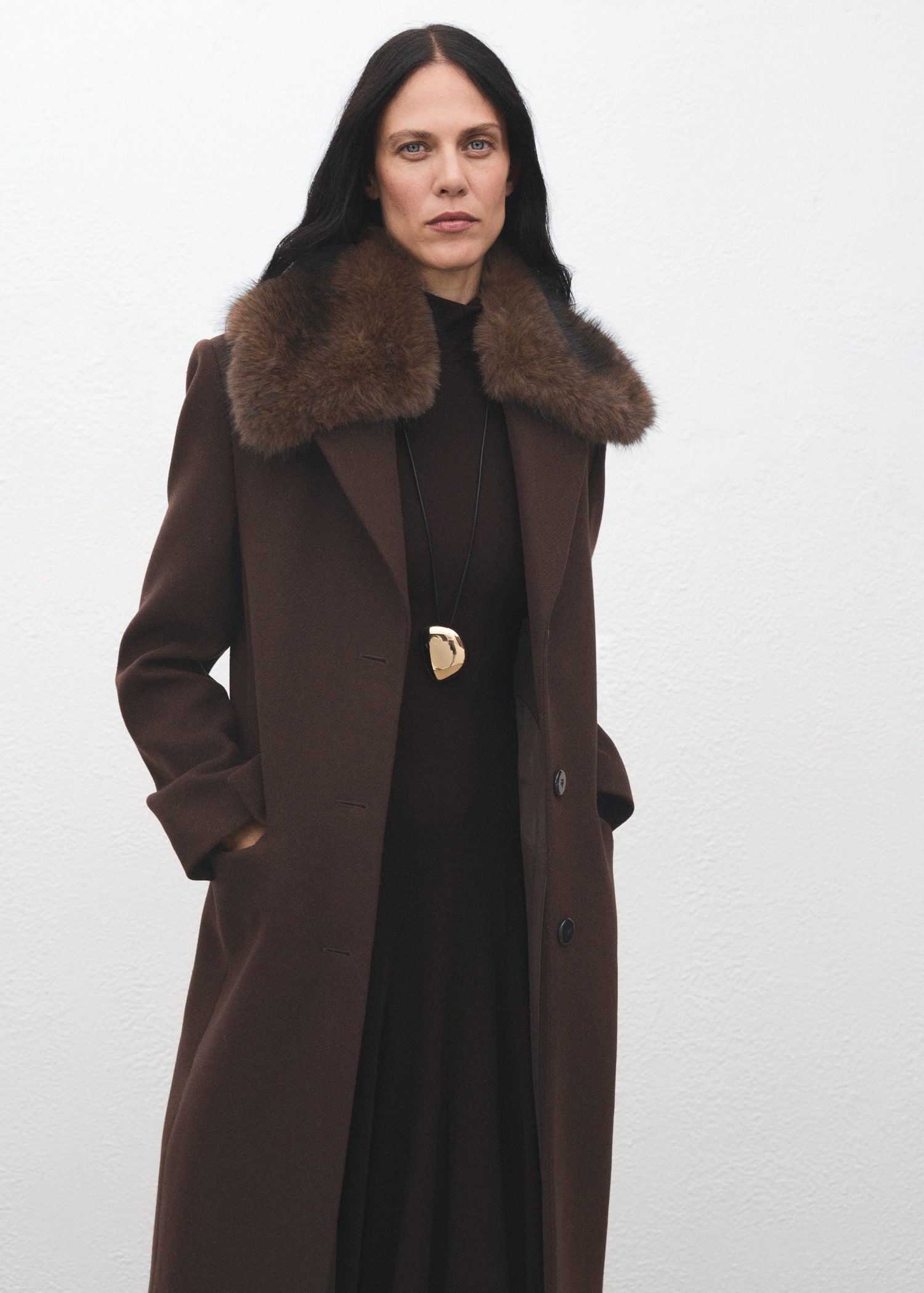 Wool Coat With fur Collar