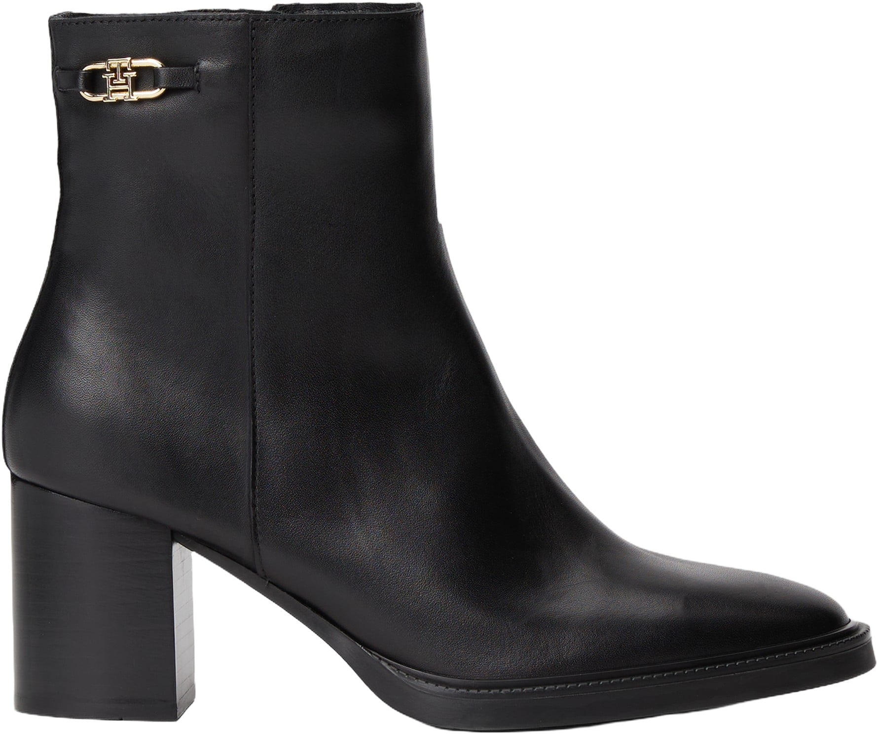 Stacked Heel Leather Ankle Boot