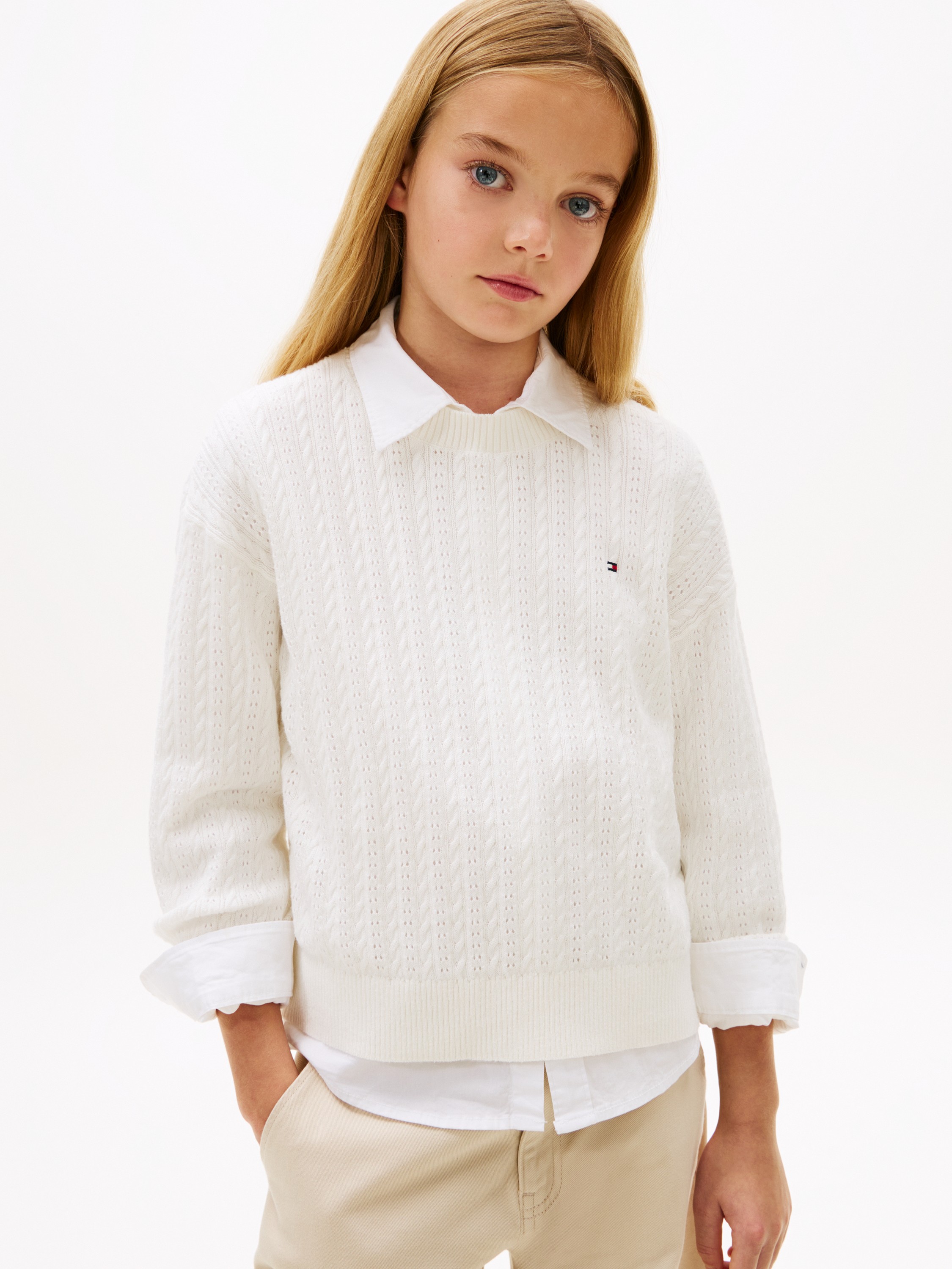 Pointelle Cable Knit Relaxed Jumper