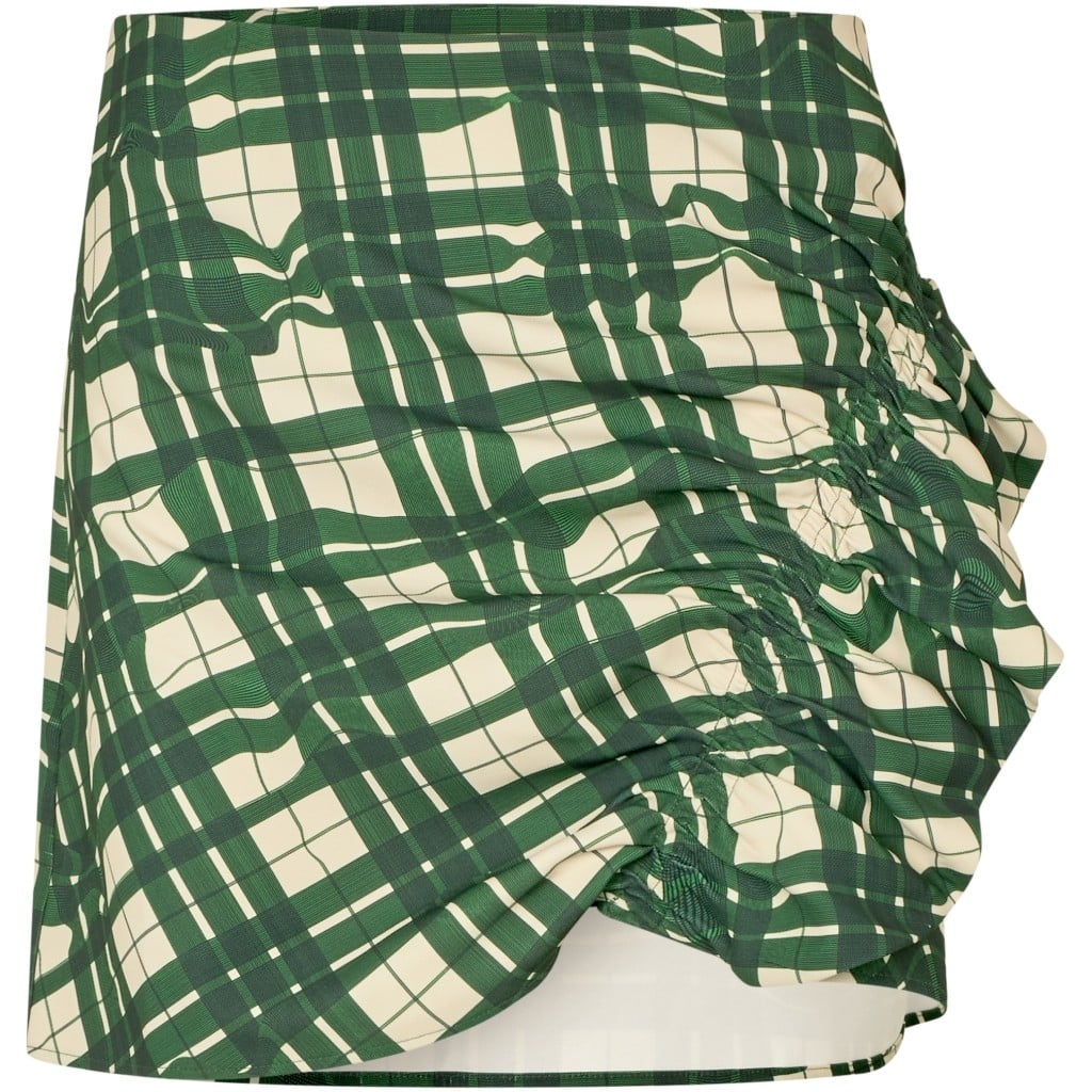2429 Checkered Cady, Asymmetric Gathered Ruffle Mini Skirt