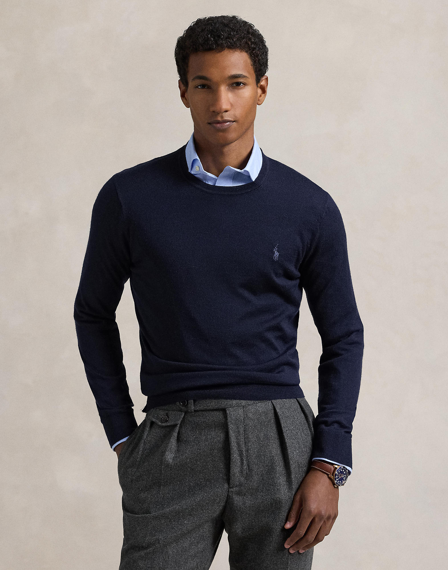 Slim Fit Washable Wool Crewneck Sweater - Køb til DKK 480 - Spar 70%