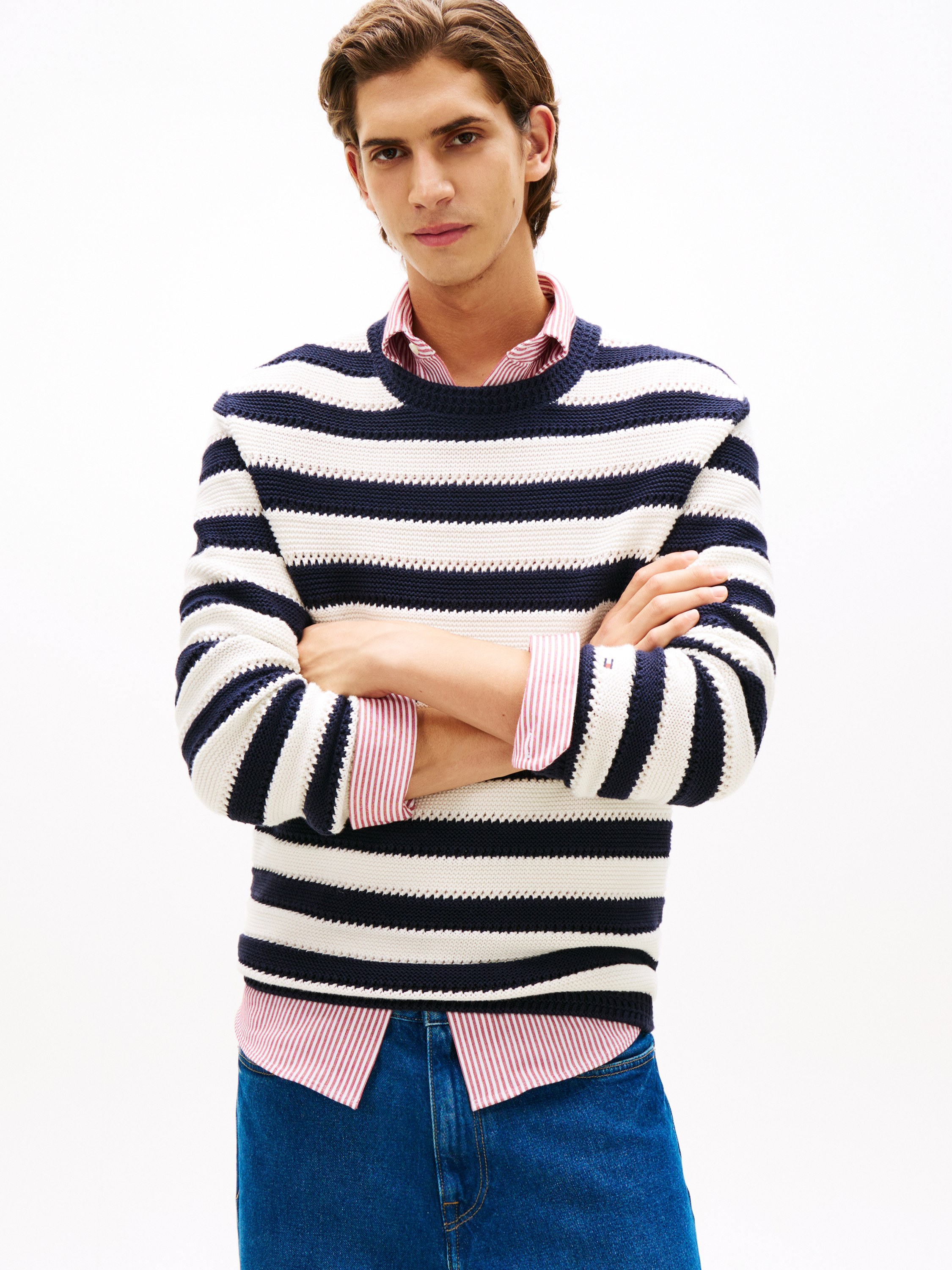 Crochet Block Stripe Crew Neck - DKK 909 - Spar 30%