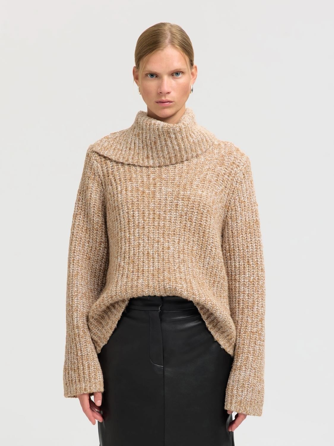 Slfchicago LS Knit Split Roll Neck