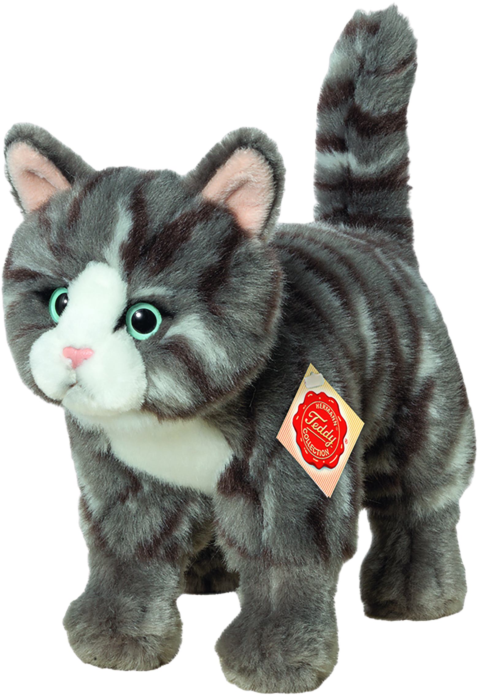 Teddy Hermann Stående kat Gråstribet 20 cm