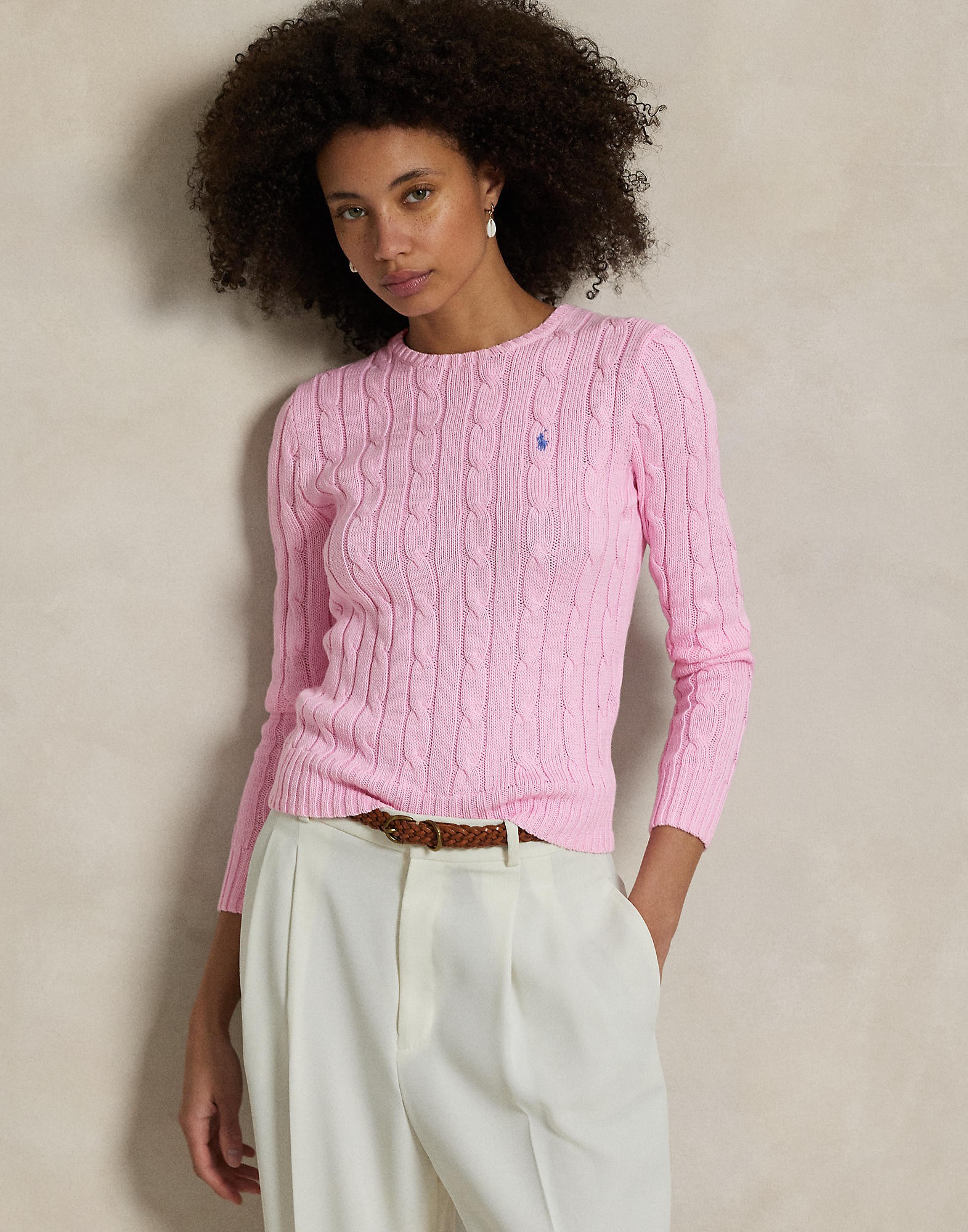 Cableknit Cotton Crewneck Sweater
