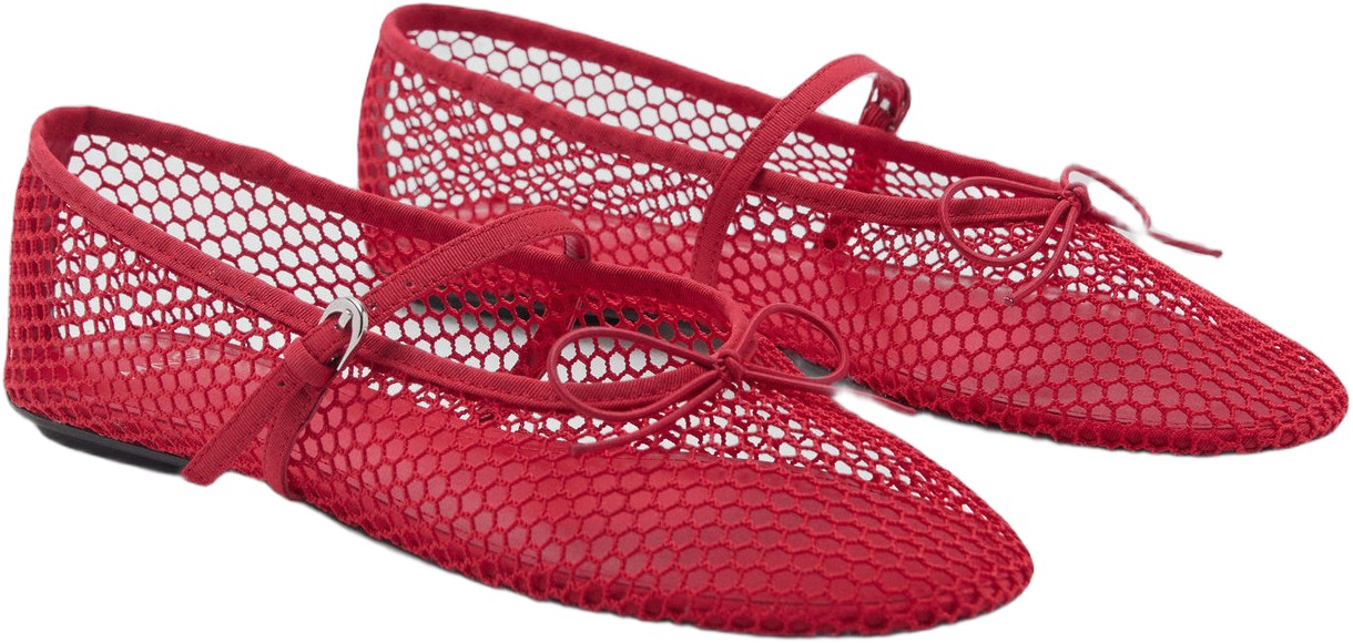 Mesh Ballet Flats With Strap and bu