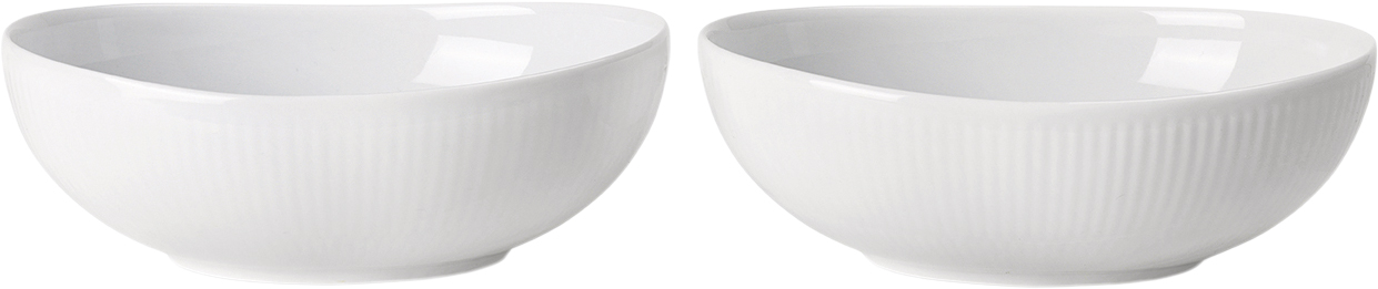 Hvid Riflet Oval Skål 2pak 37 cl