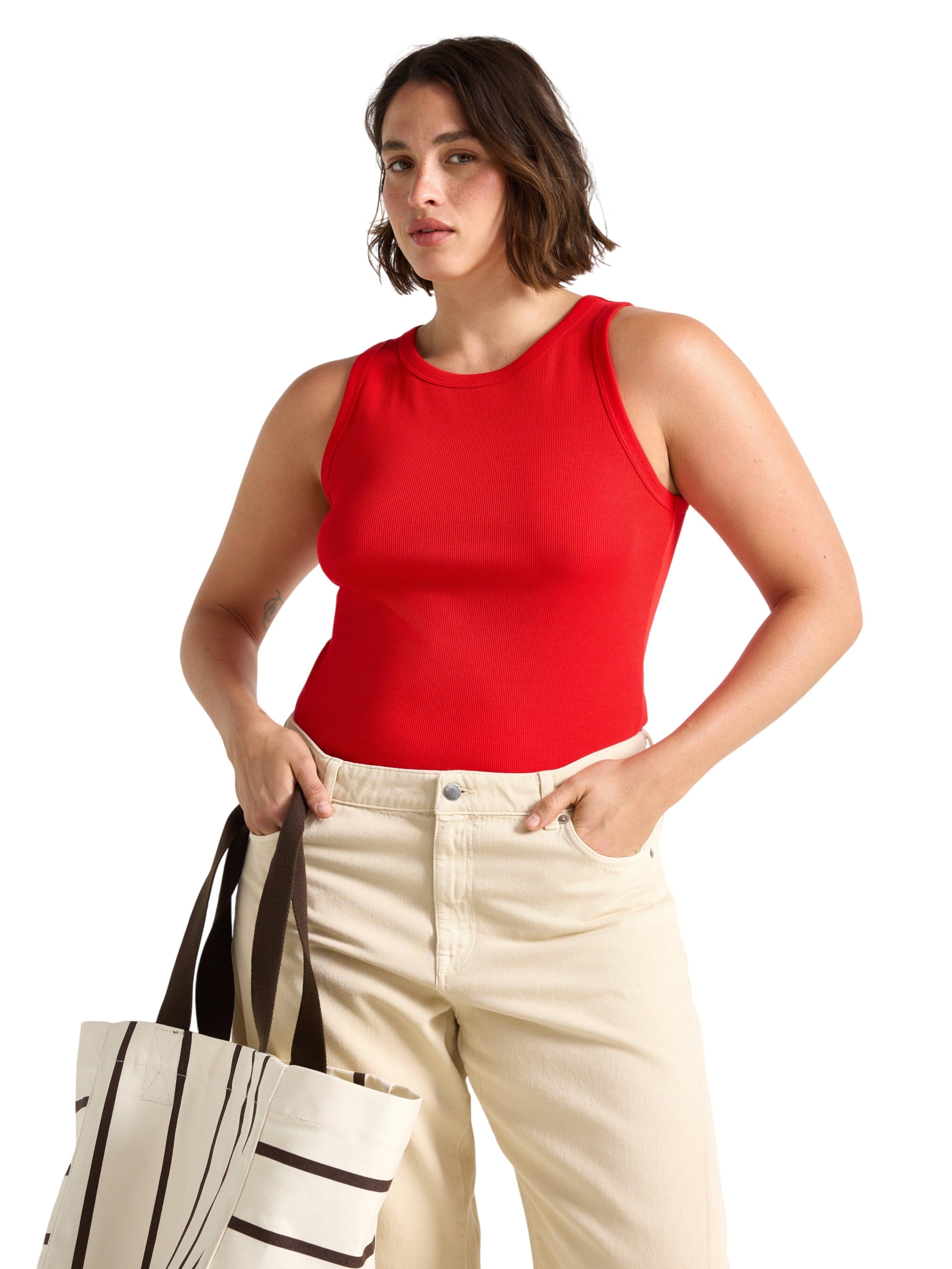 Ribbet Tanktop i Blød og Elastisk b