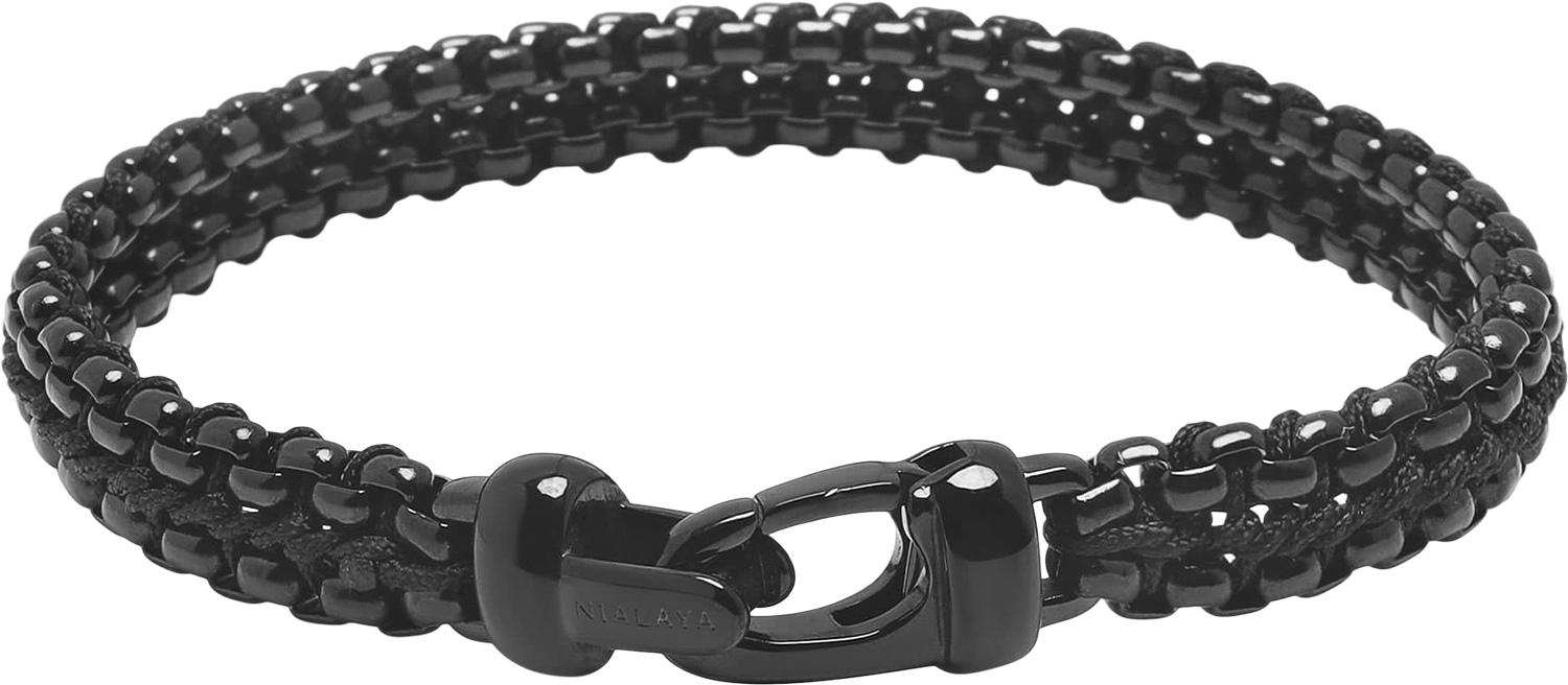 Men&# ; Total Black Woven 8mm Box Chain Bracelet