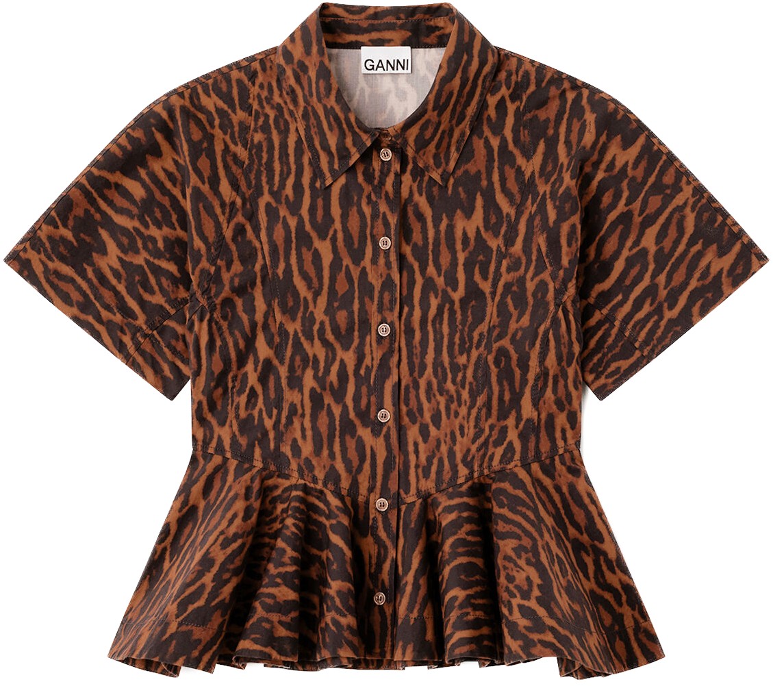 Printed Stretch Cotton Peplum Shirt