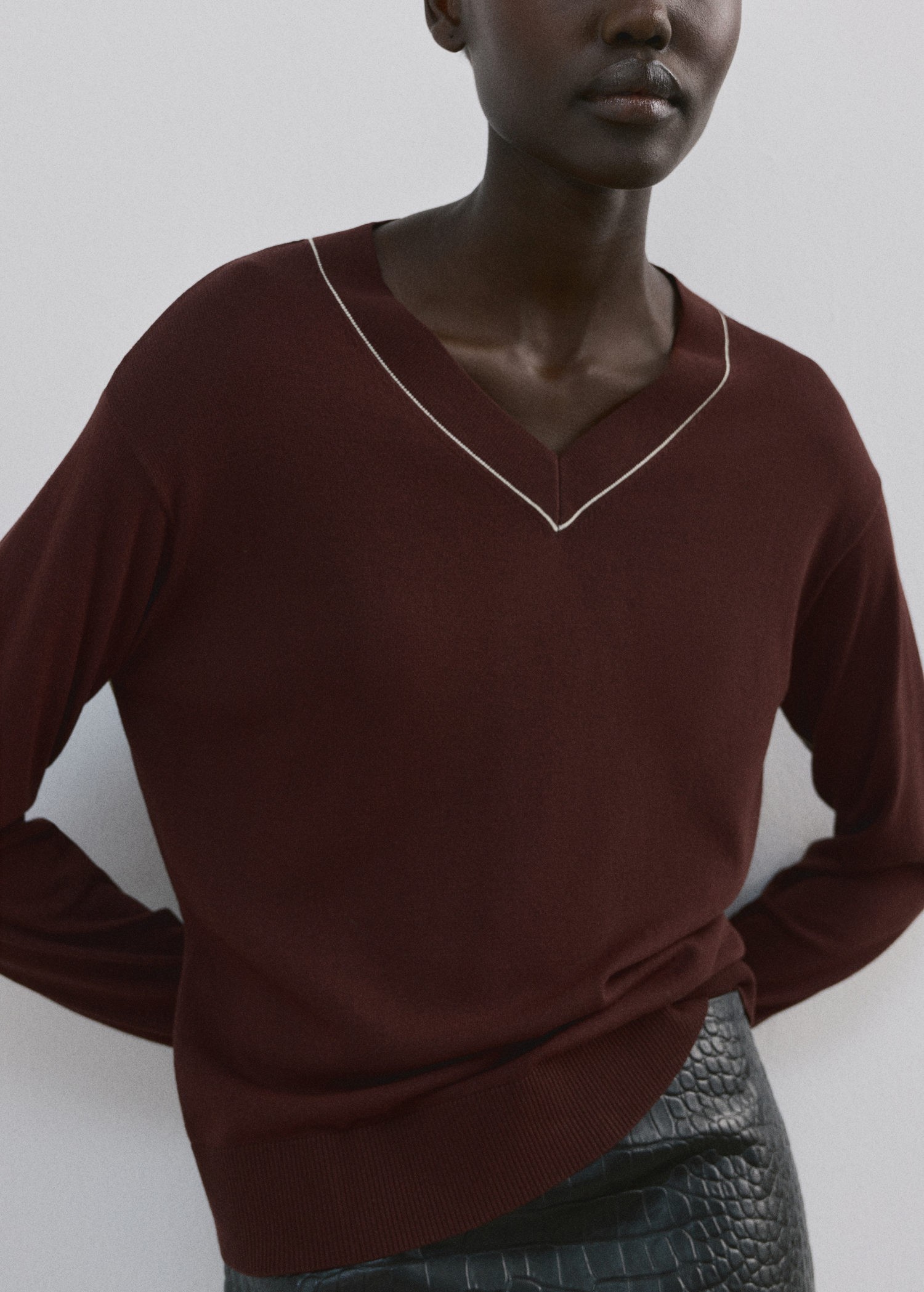 Vneck Sweater With Contrasting tri