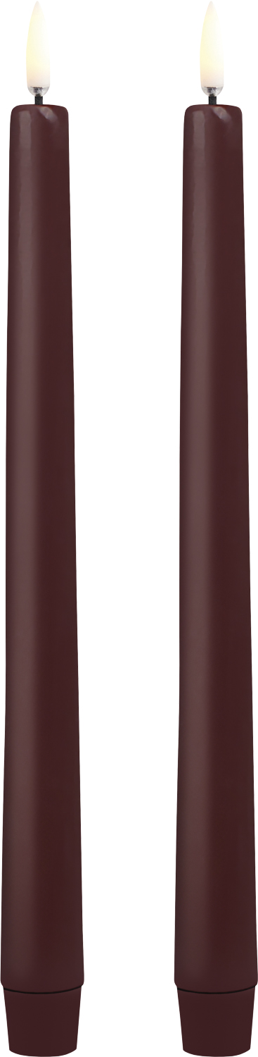 LED Taper Candle, Wine red, Smooth, 2pack, 2,3×25 cm