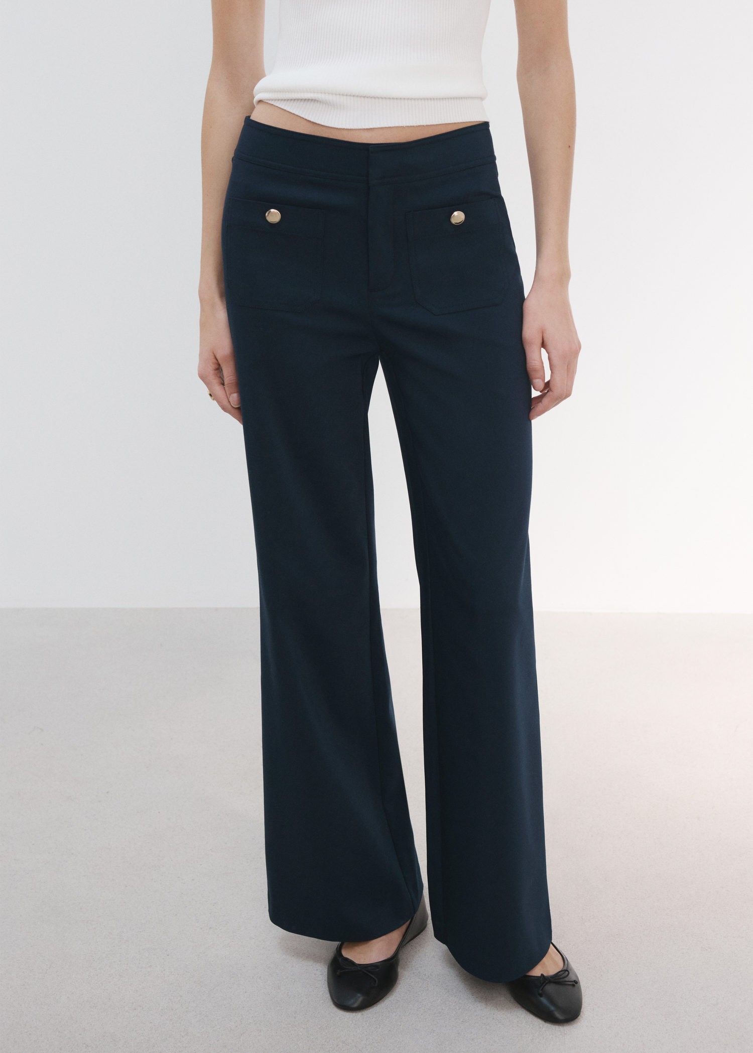 Straight Trousers With Jewel Button