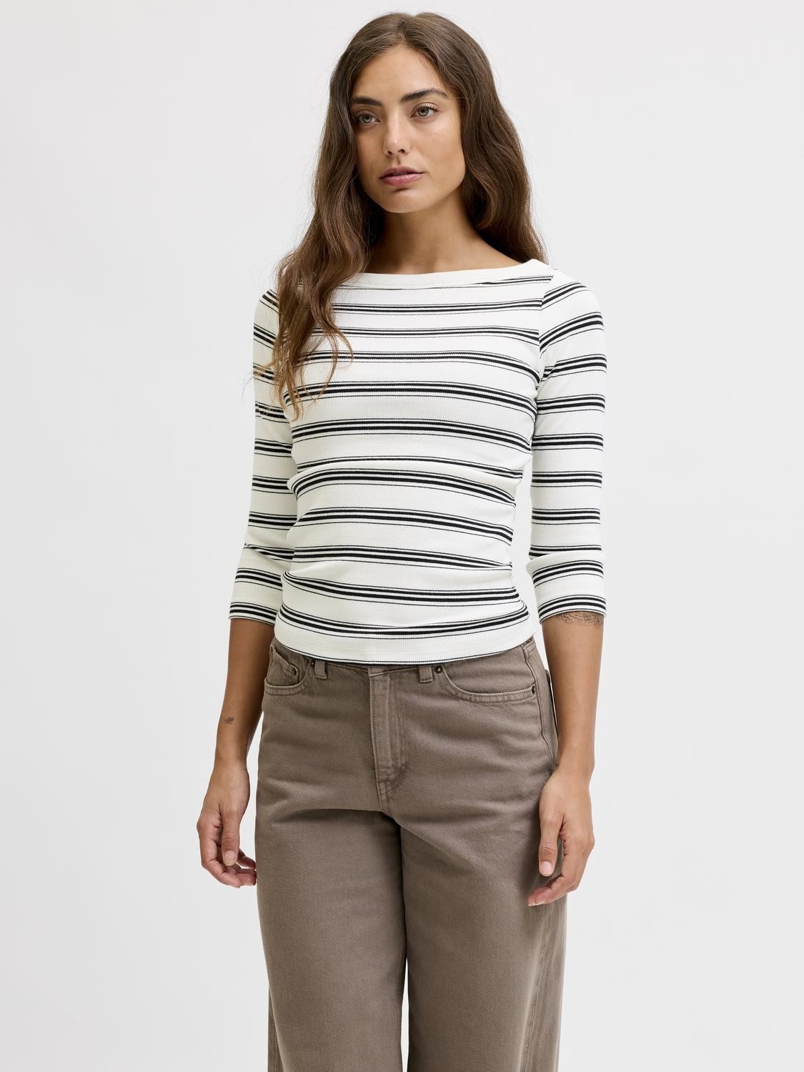 Jxfifi STR 3/4 Striped Boatneck TOP