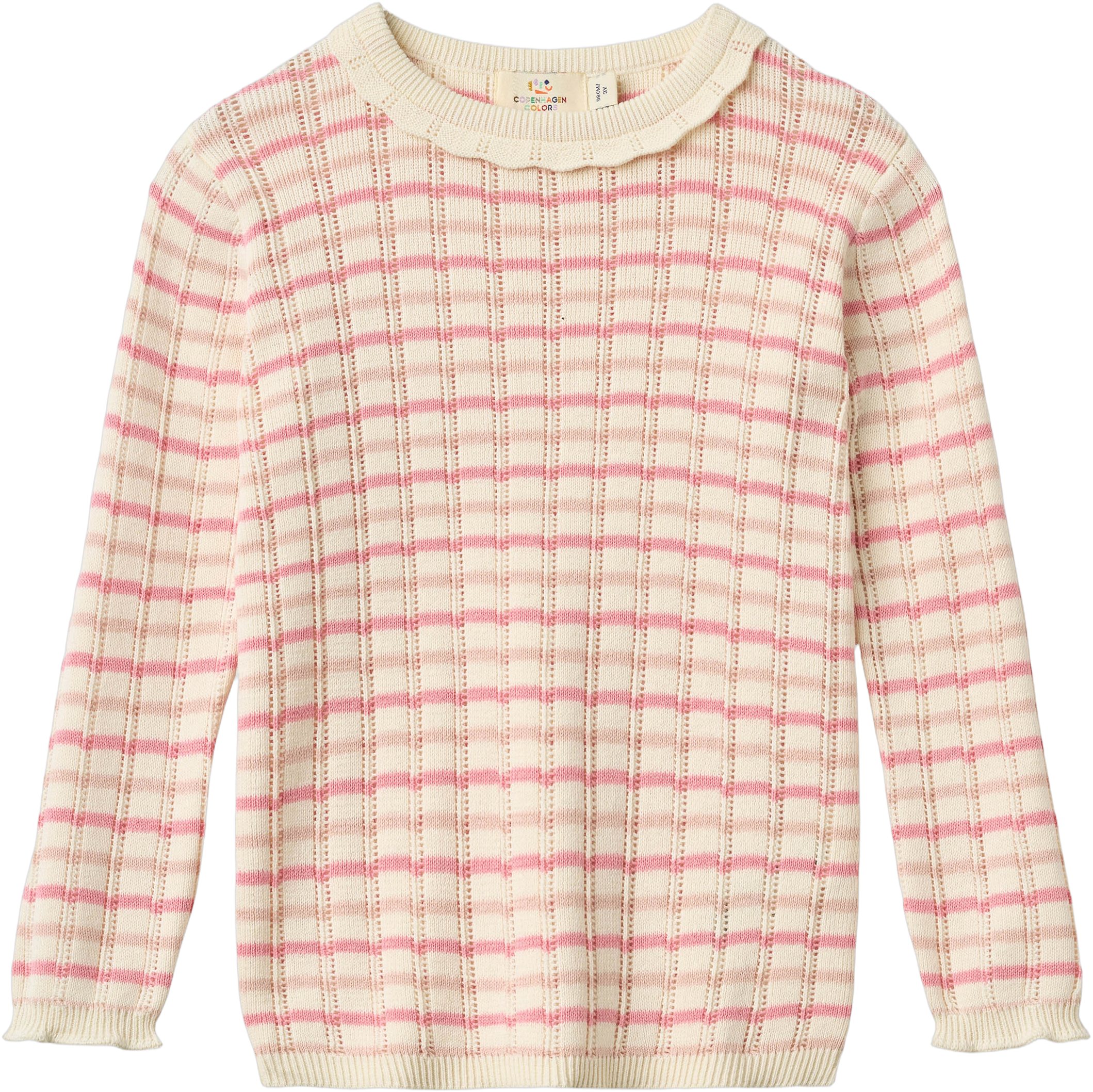 Knitted Stripe Pointelle LS Blouse