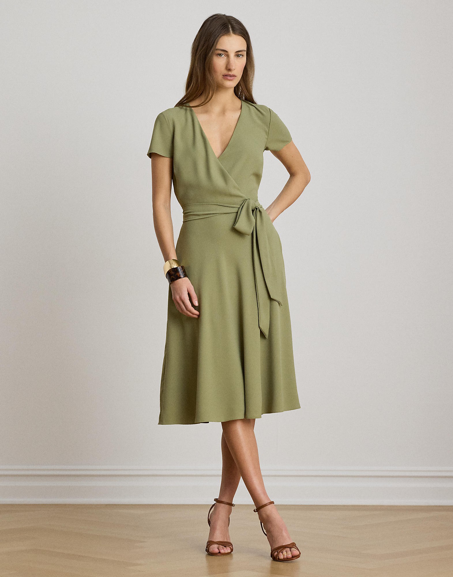 Belted Georgette Surplice Dress