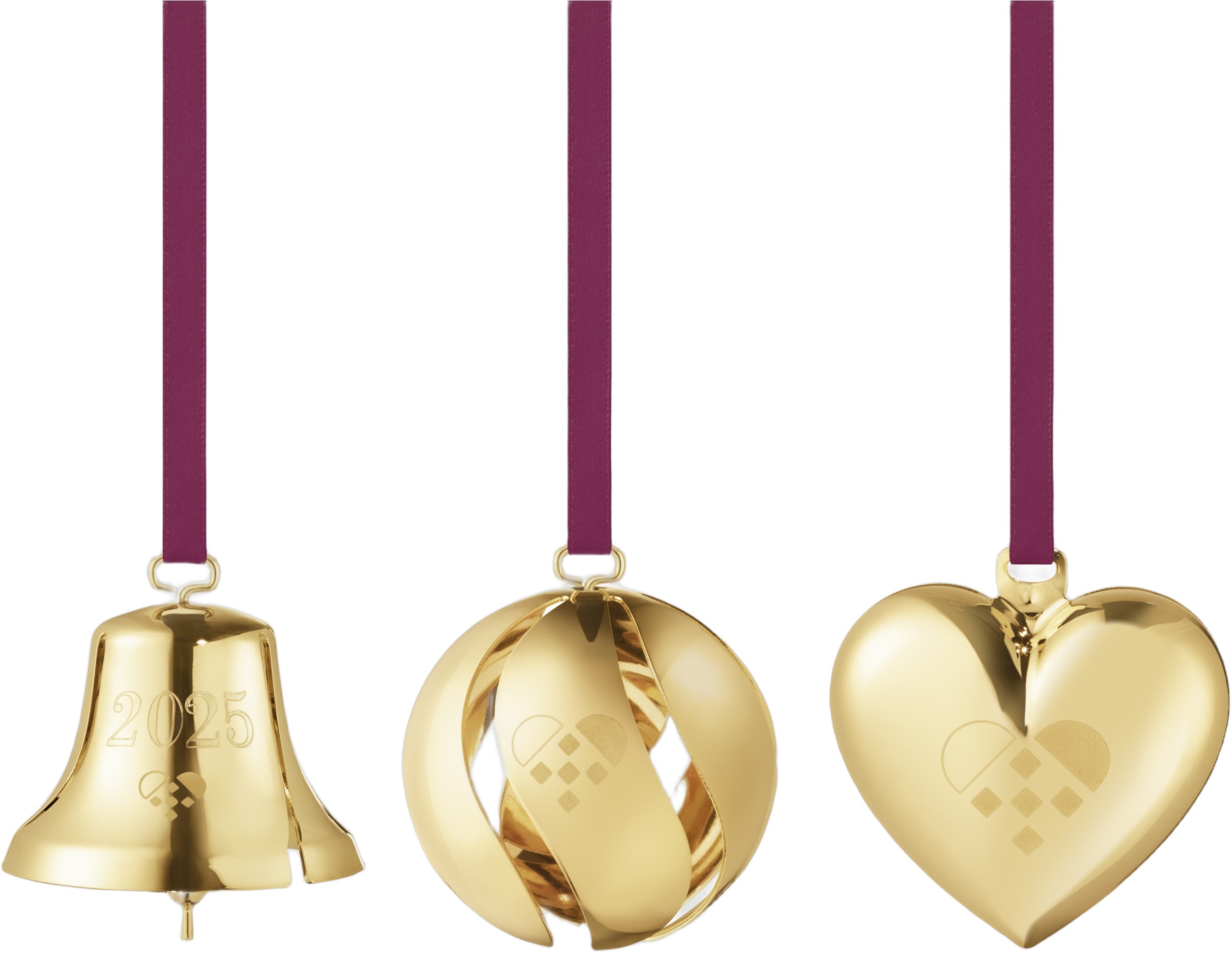 CC 2025 Gift SET Bell Ball Heart 3 PCS 18K Gold Brass