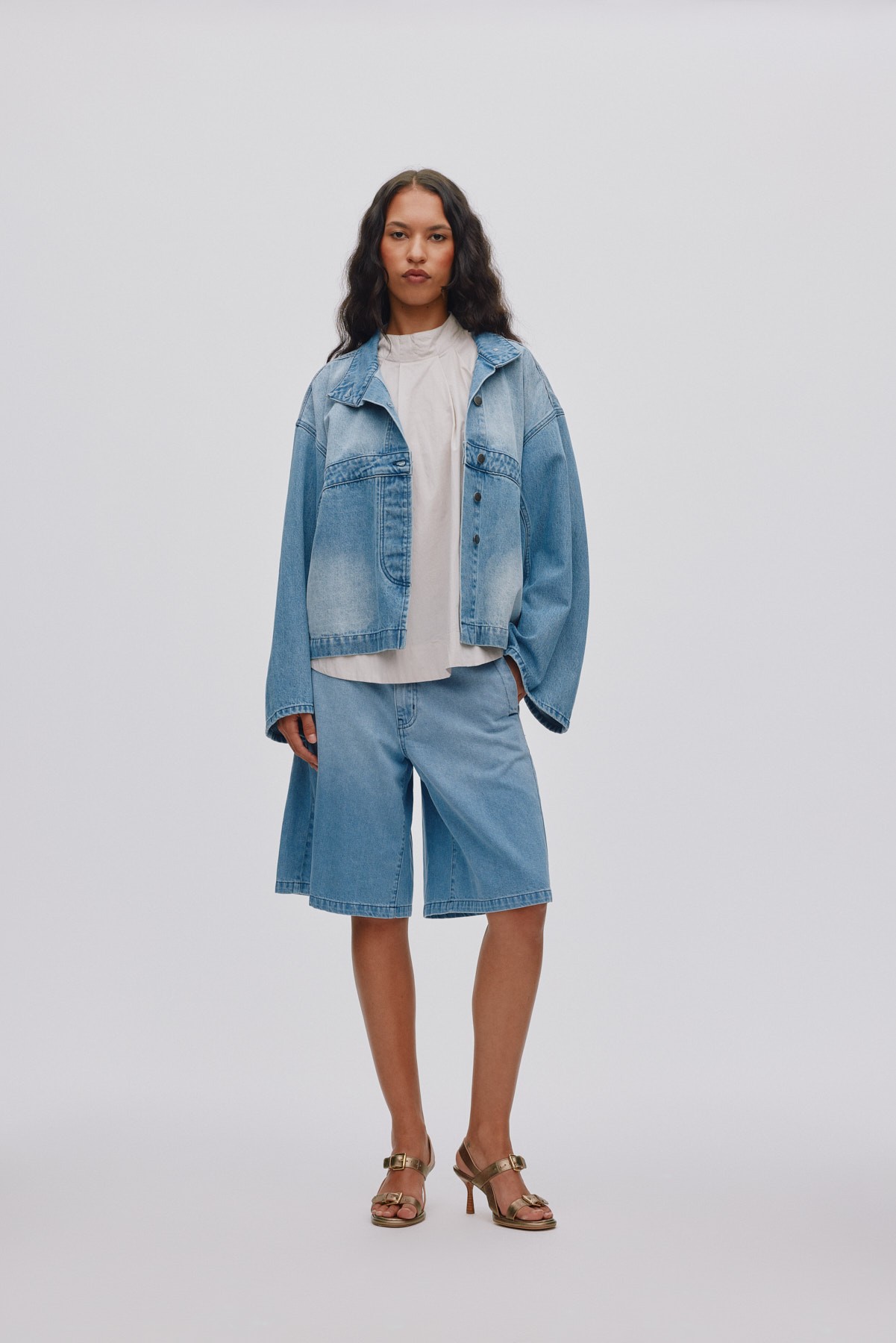 Light Denim Wide Shorts Raha
