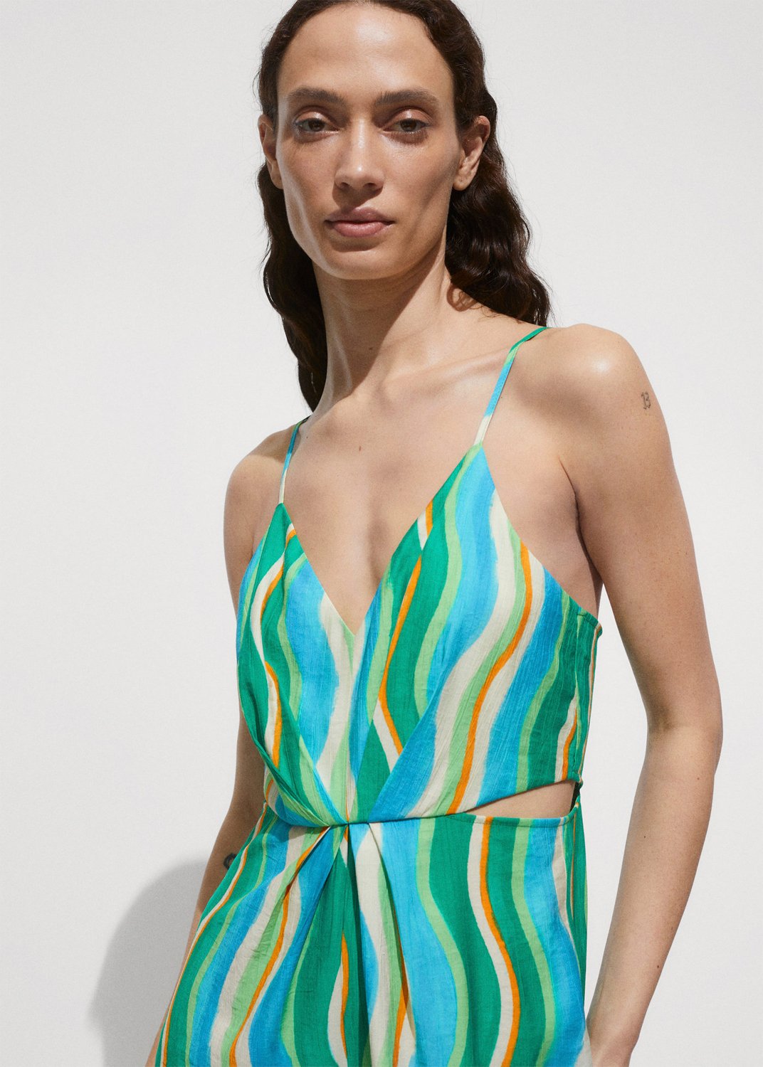 Printed Draped Jumps0uit With Slits