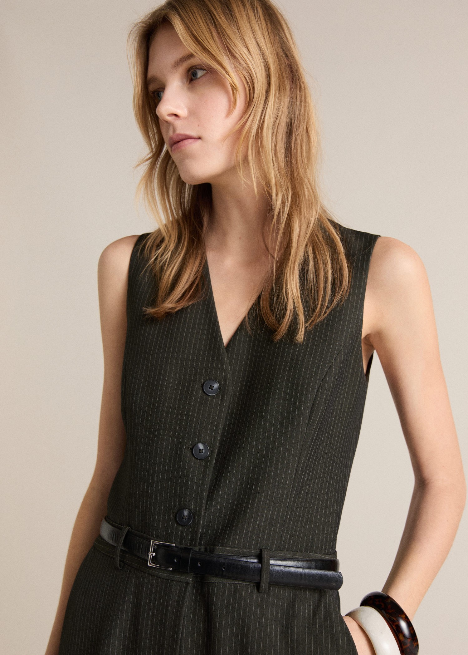 Pinstripe Jumpsuit With Belt