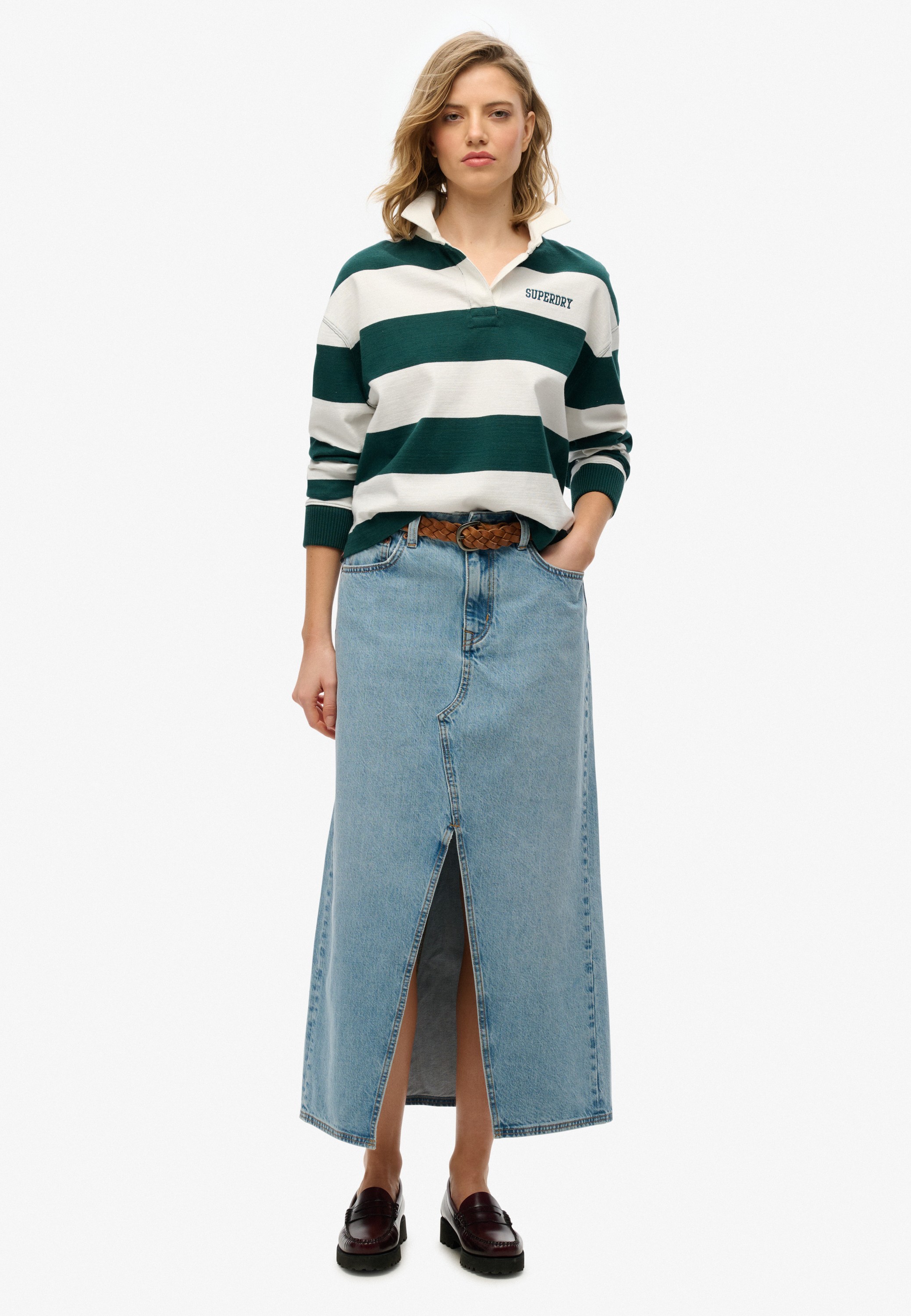 Denim Split Maxi Skirt