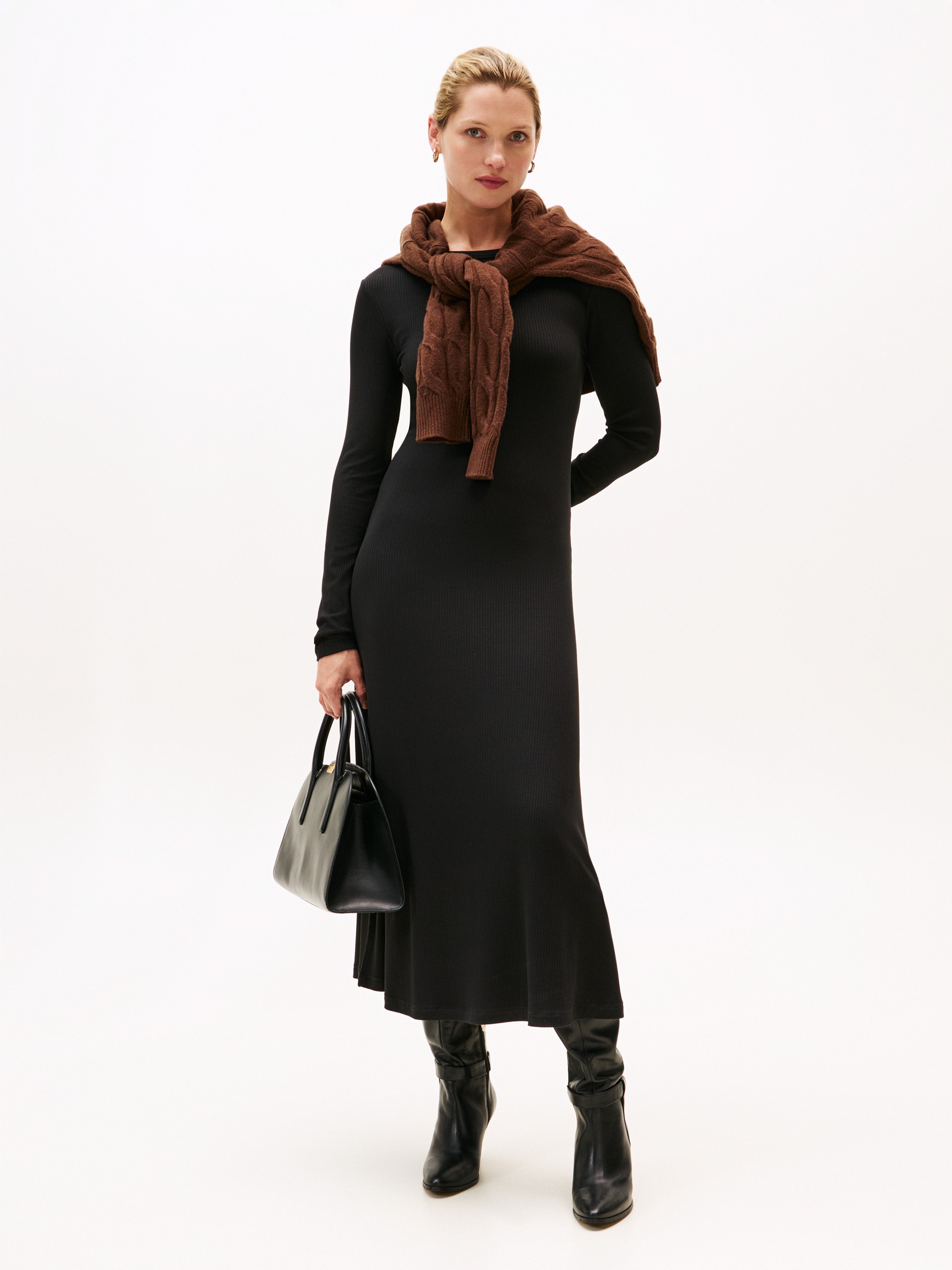 5X2 RIB Flare Midi Dress LS