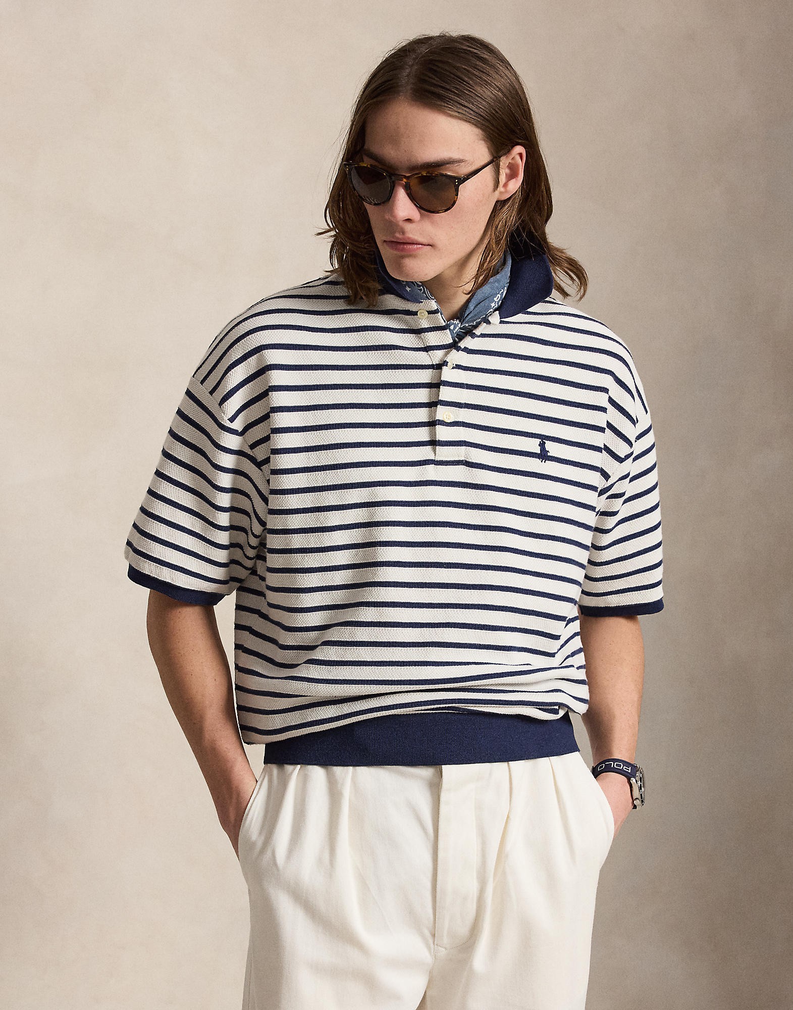 Relaxed Fit Striped Textured Polo Shirt