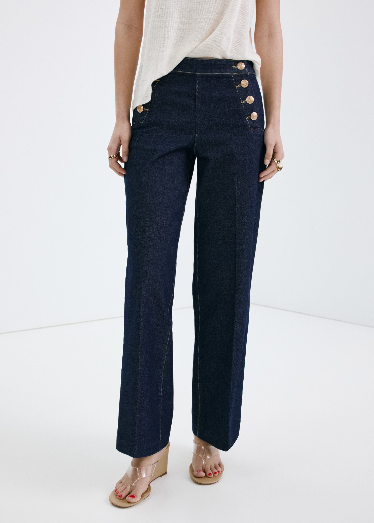 Wideleg Jeans With Side Buttons