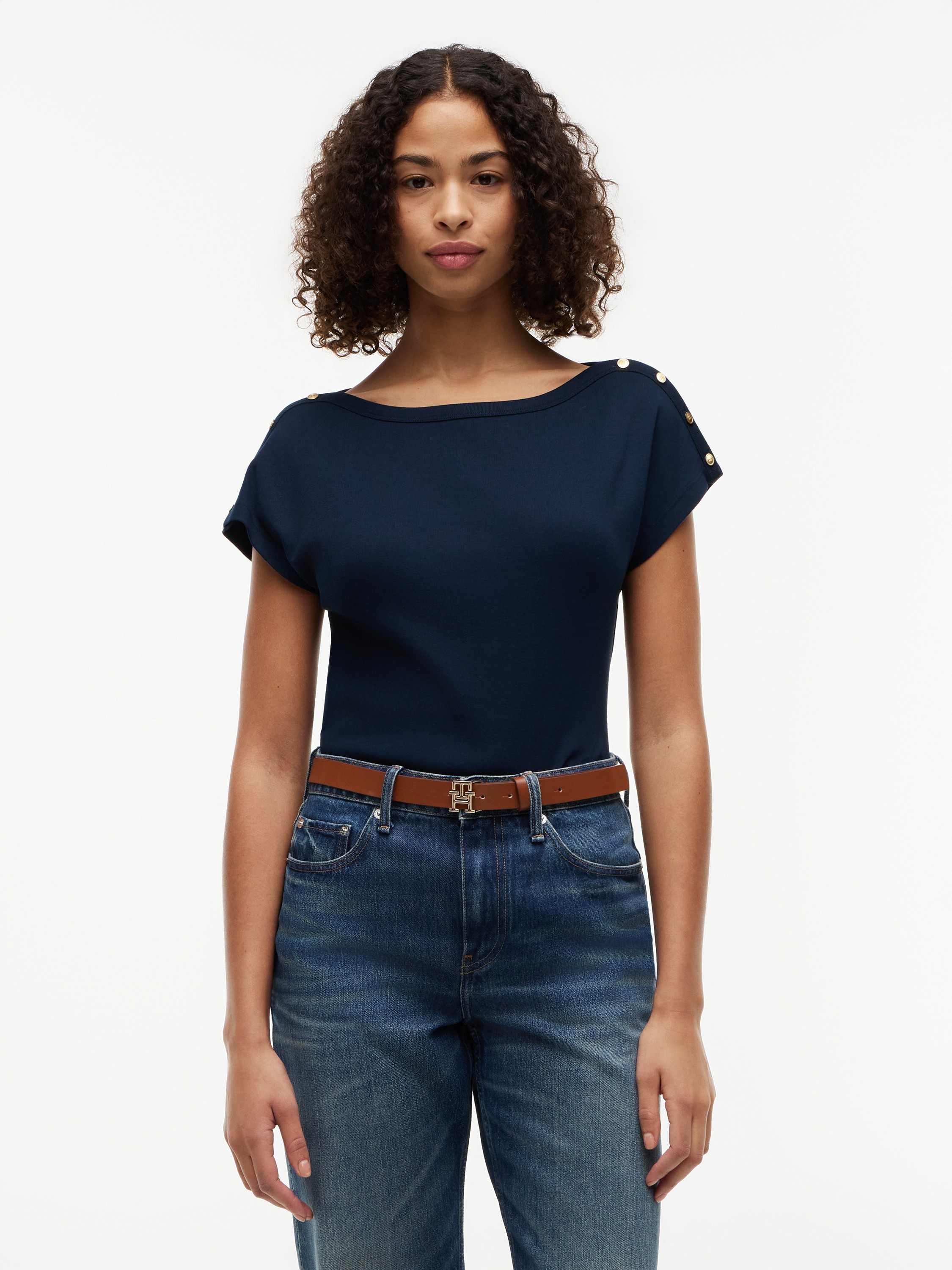 Gold BTN Capslv Boat-nk TEE