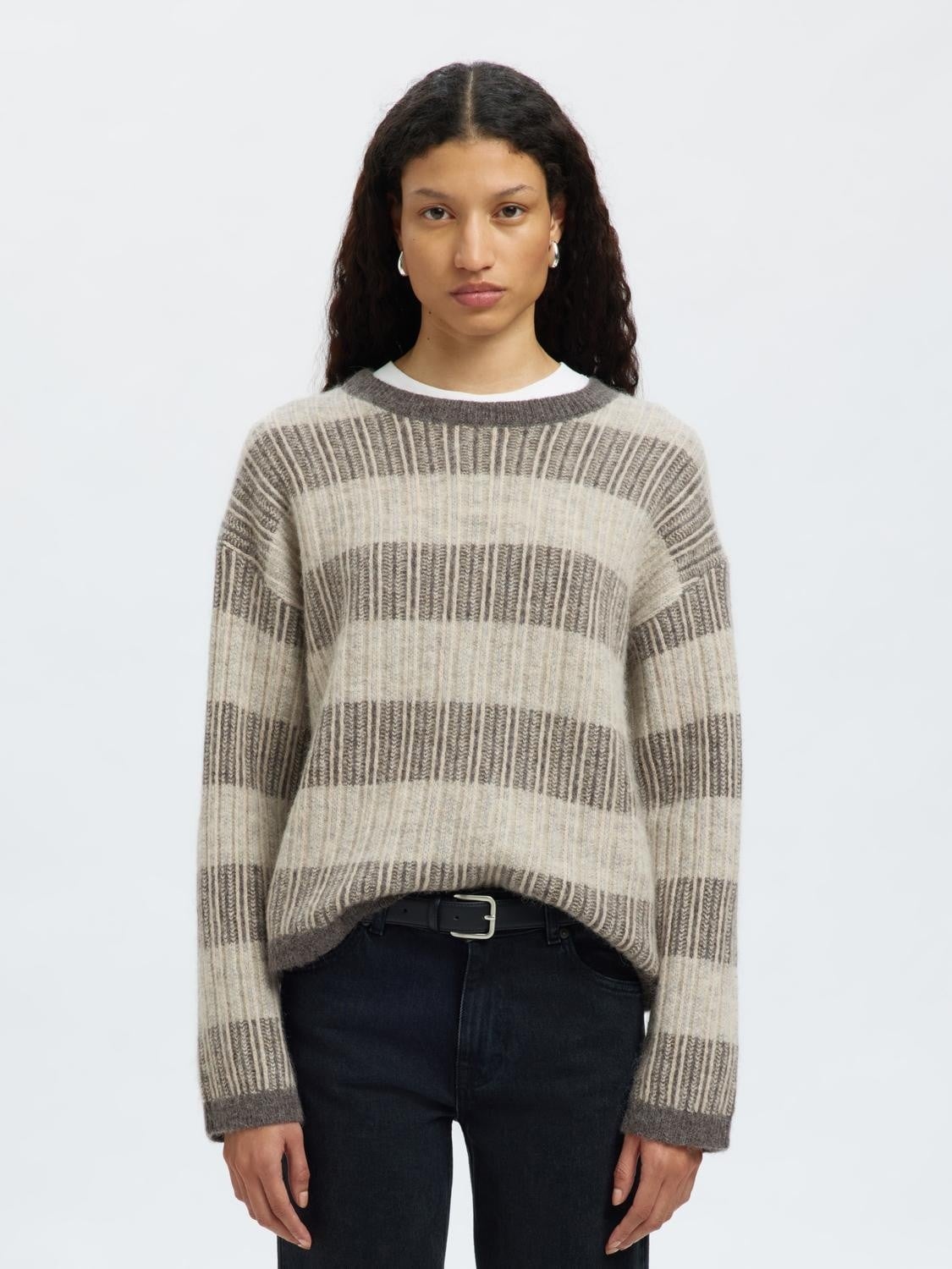 Slfalva LS Knit Stripe Oneck
