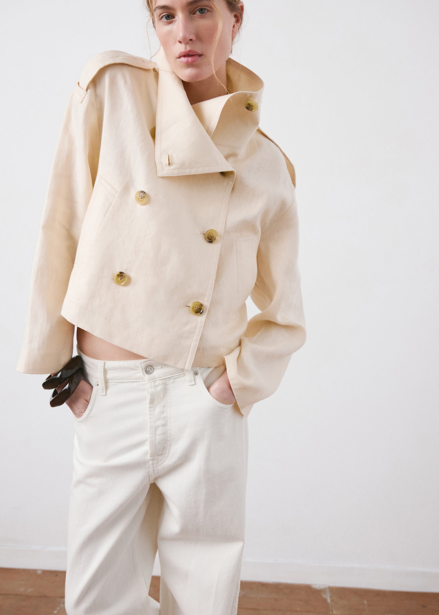 Linen Funnel Neck Trench Coat - Køb til DKK 449 - Spar 43%