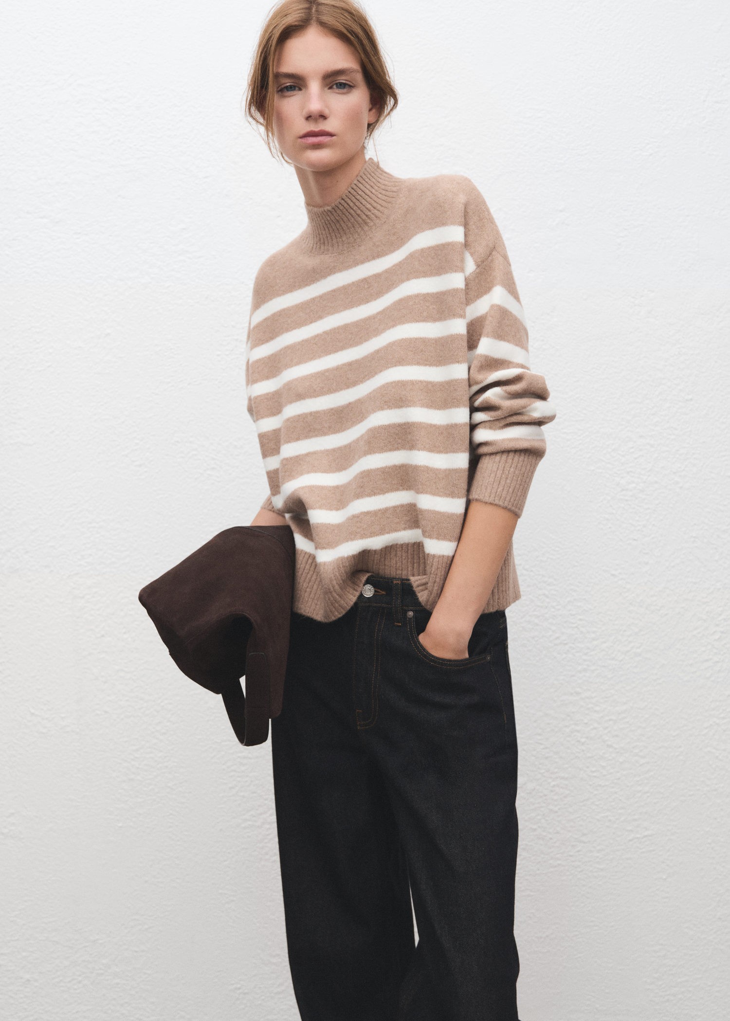 Oversized Striped Turtleneck Sweate
