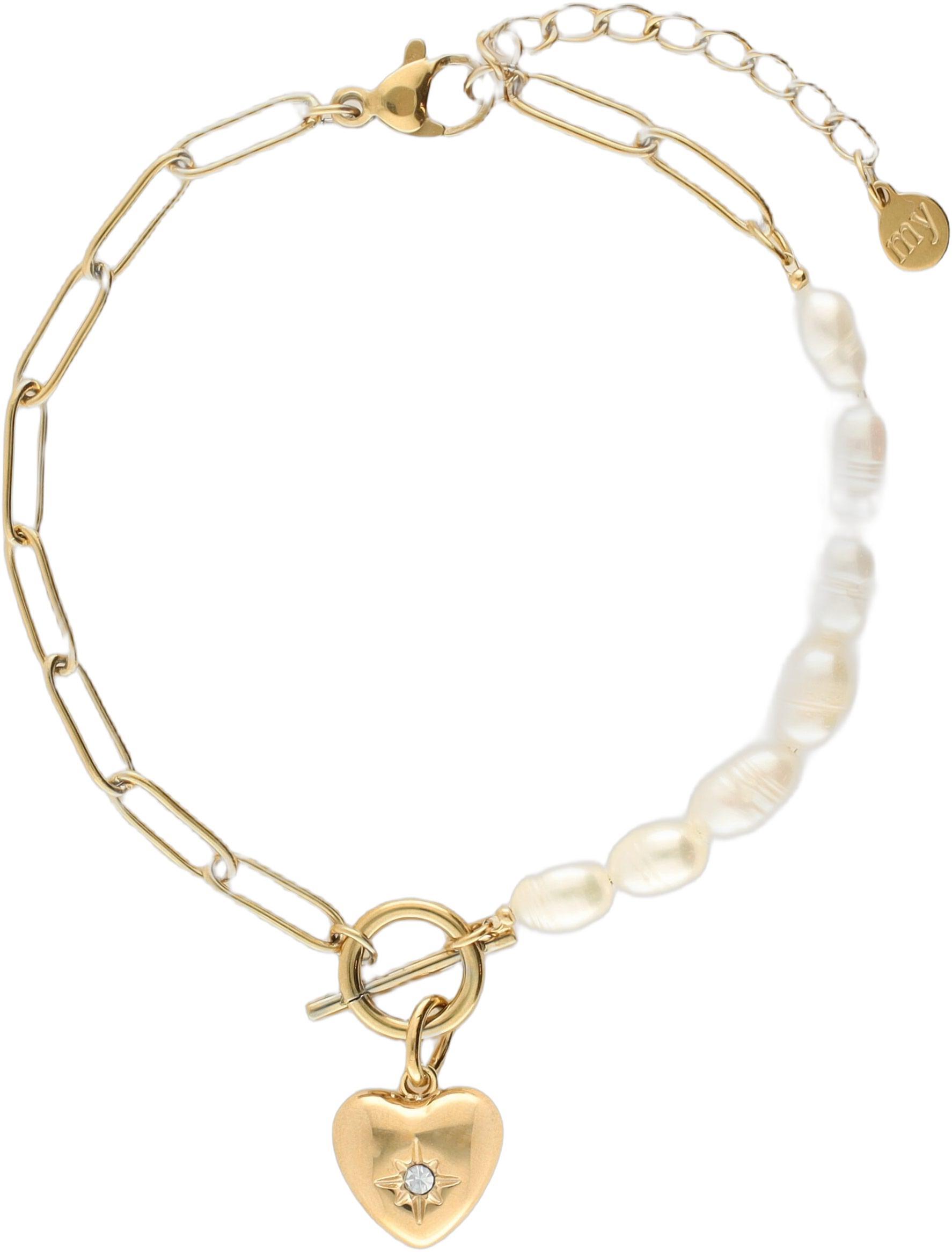 Bracelet Chain Pearls Heart Charm