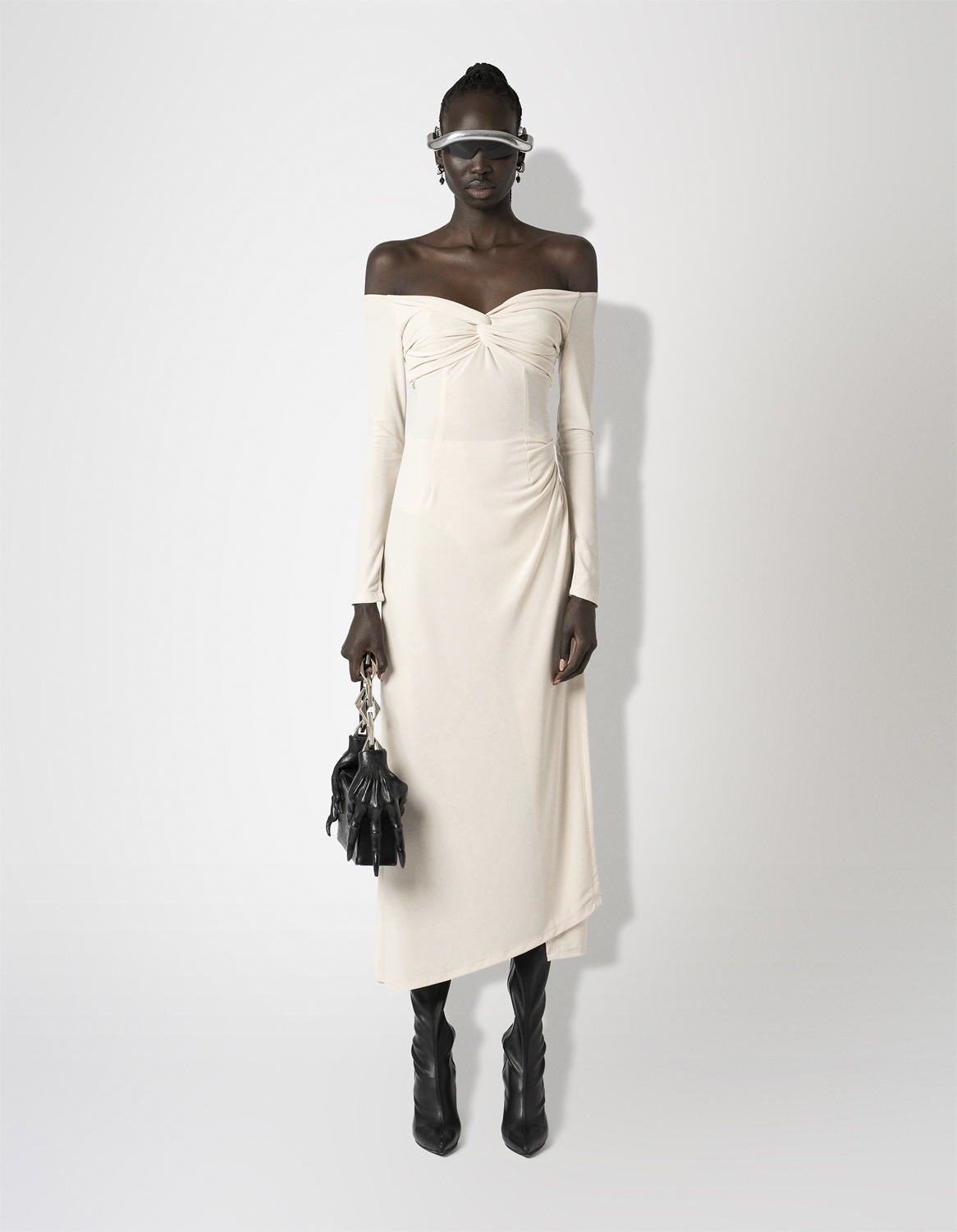 Crepe Jersey Offshoulder Drape Dress