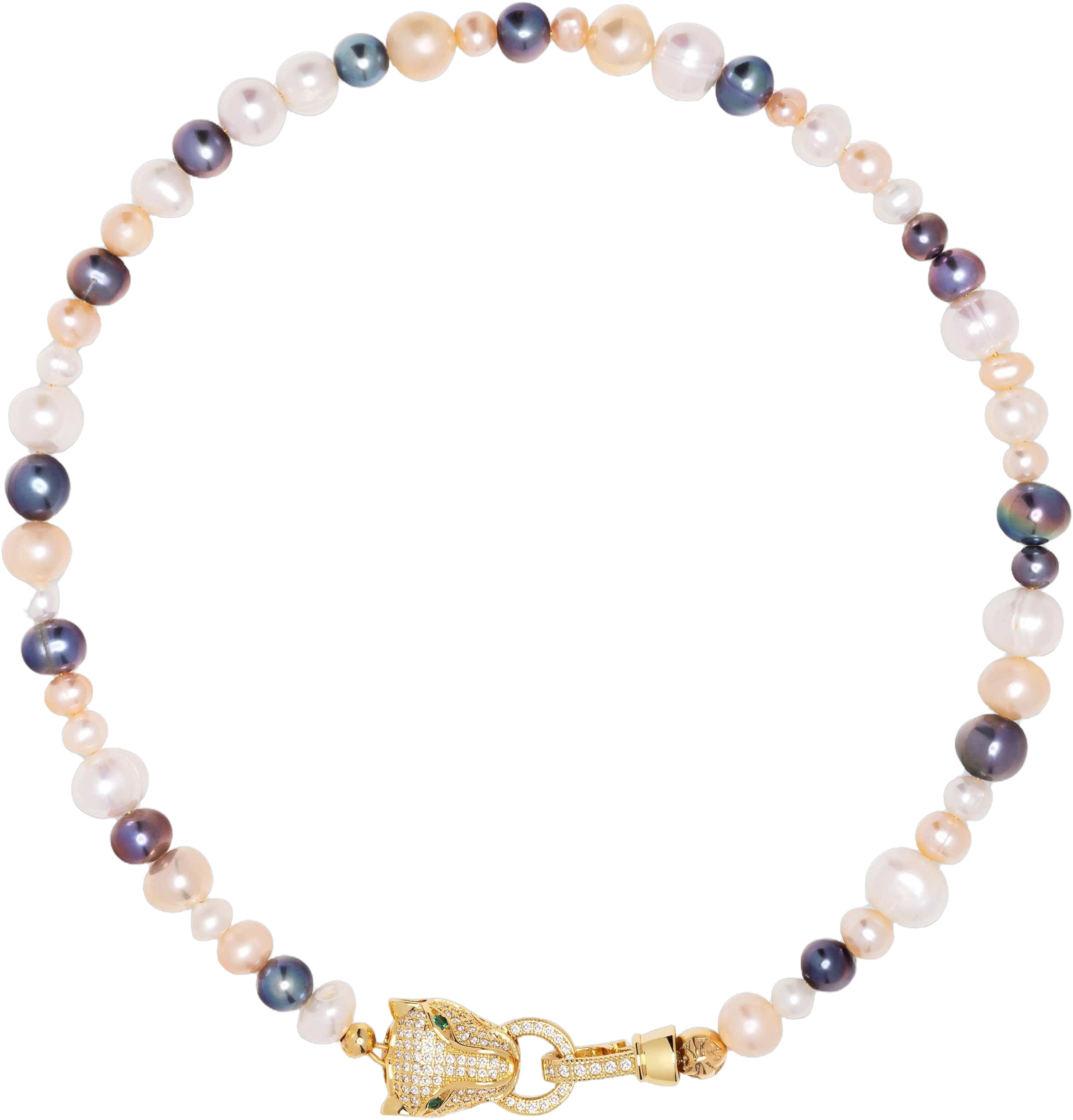 Women’s Multicolored Pearl Choker With Gold Panther Head