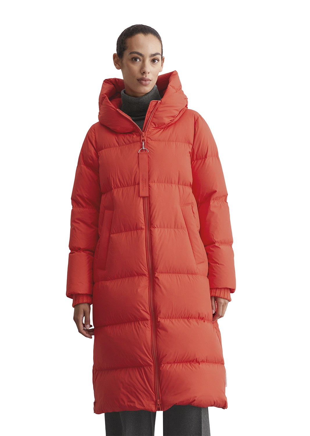 Water Repellent Down Puffer Coat With Hood Side Slits