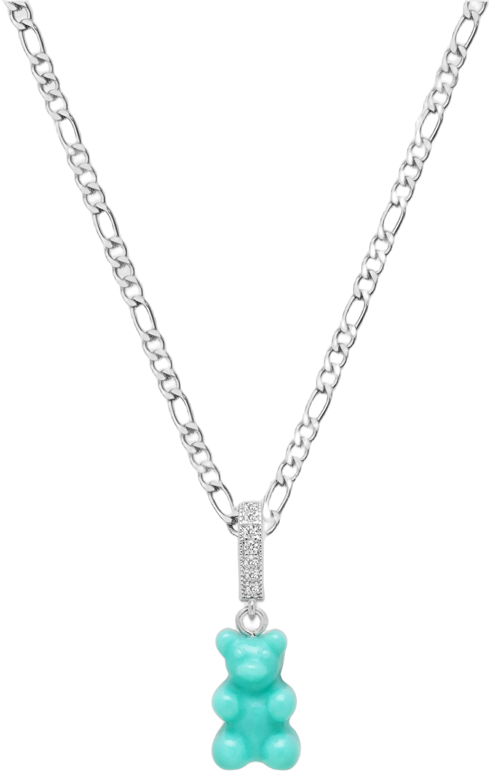 Men&#39;s Silver Necklace With Turquoise Gummy Bear