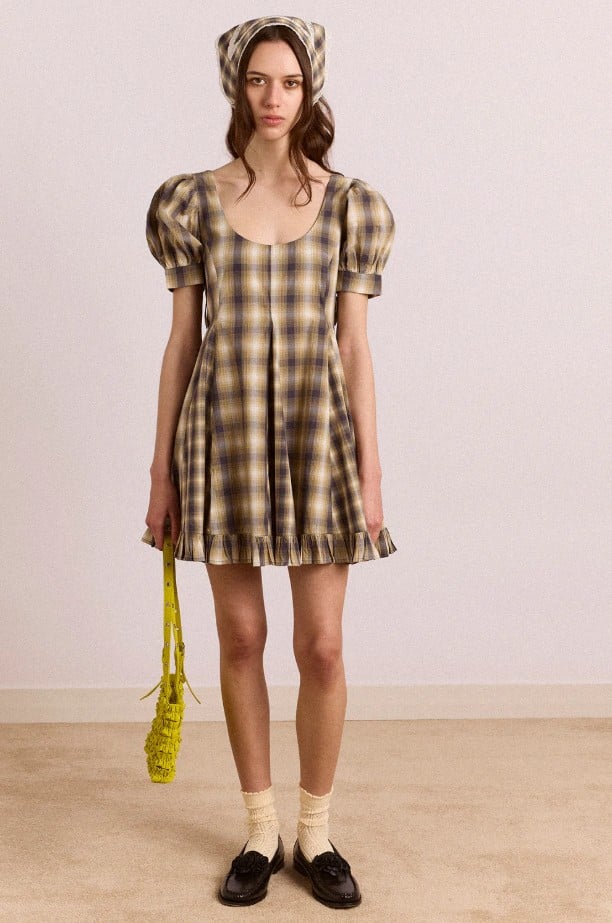 Sabina Mini Godet Dress Cardamon MIX Check
