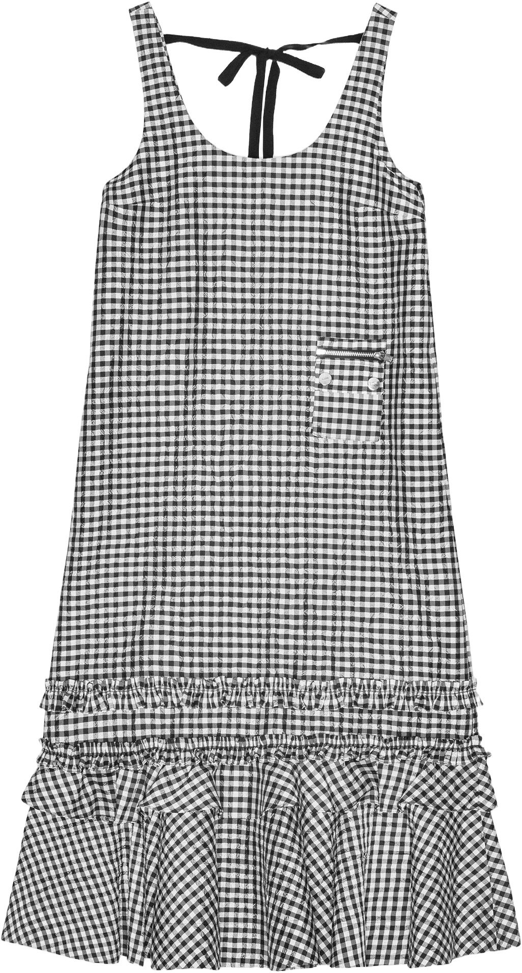 Crinkled Taffeta Check Uneck Long