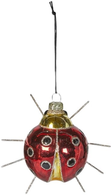 Julekugle Mariehøne 9x4x9cm Glas