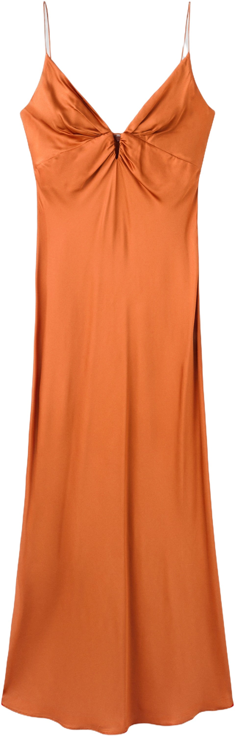 Satin Dress With Gathered Vnecklin